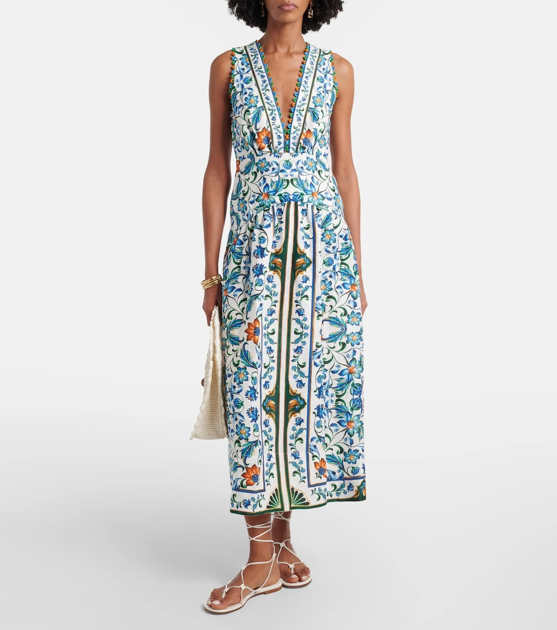 Farm Rio - Flora Tile floral linen midi dress