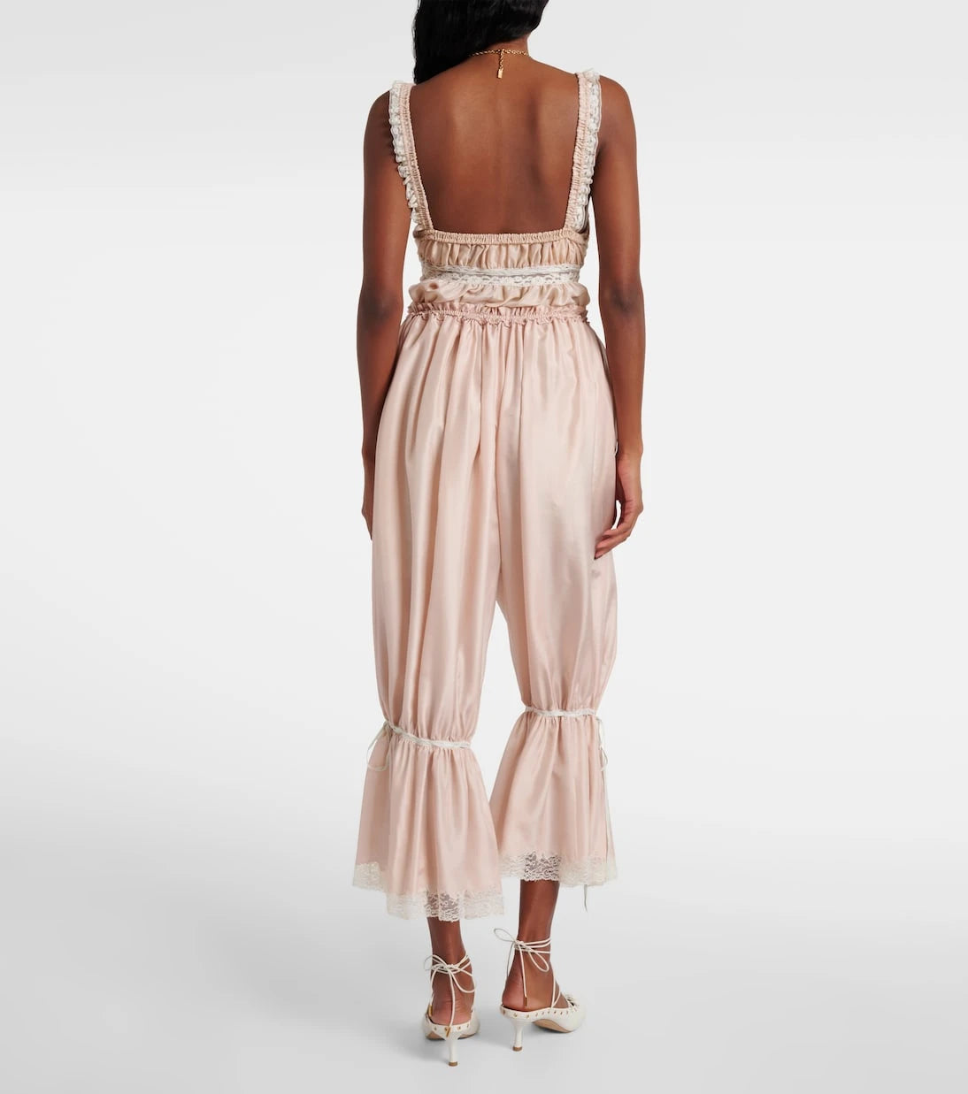 Chloé - Lace-trimmed silk pongé cropped pants