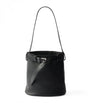 Black Leather Buckled Bucket Bag