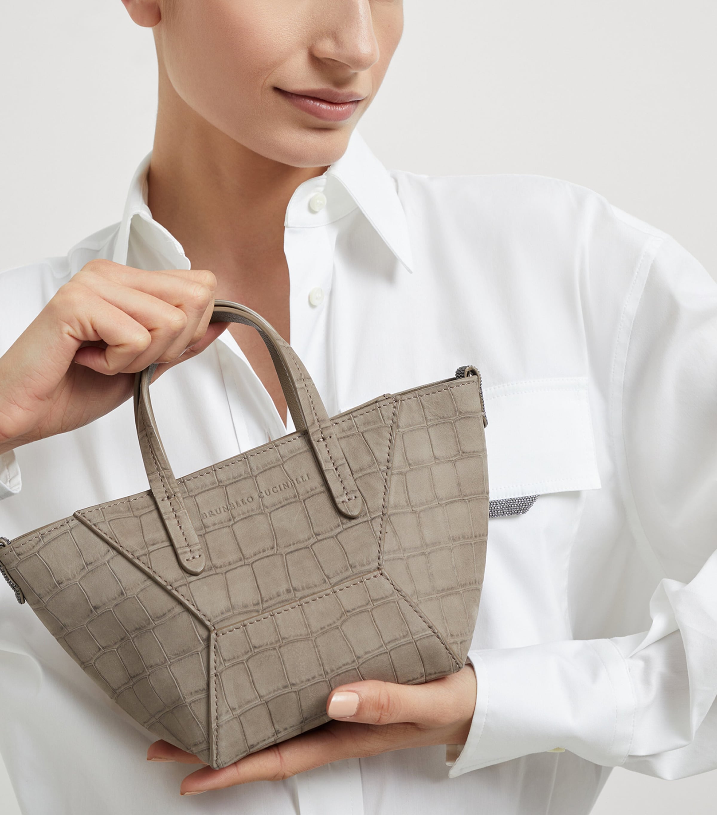 Croc-Embossed Leather Duo Mini Bag