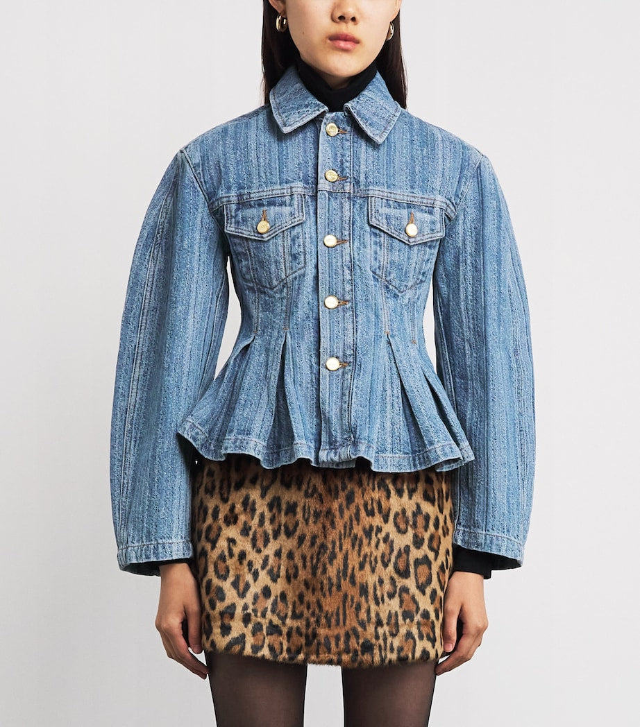 Blue Pleated Stripe Denim Jacket