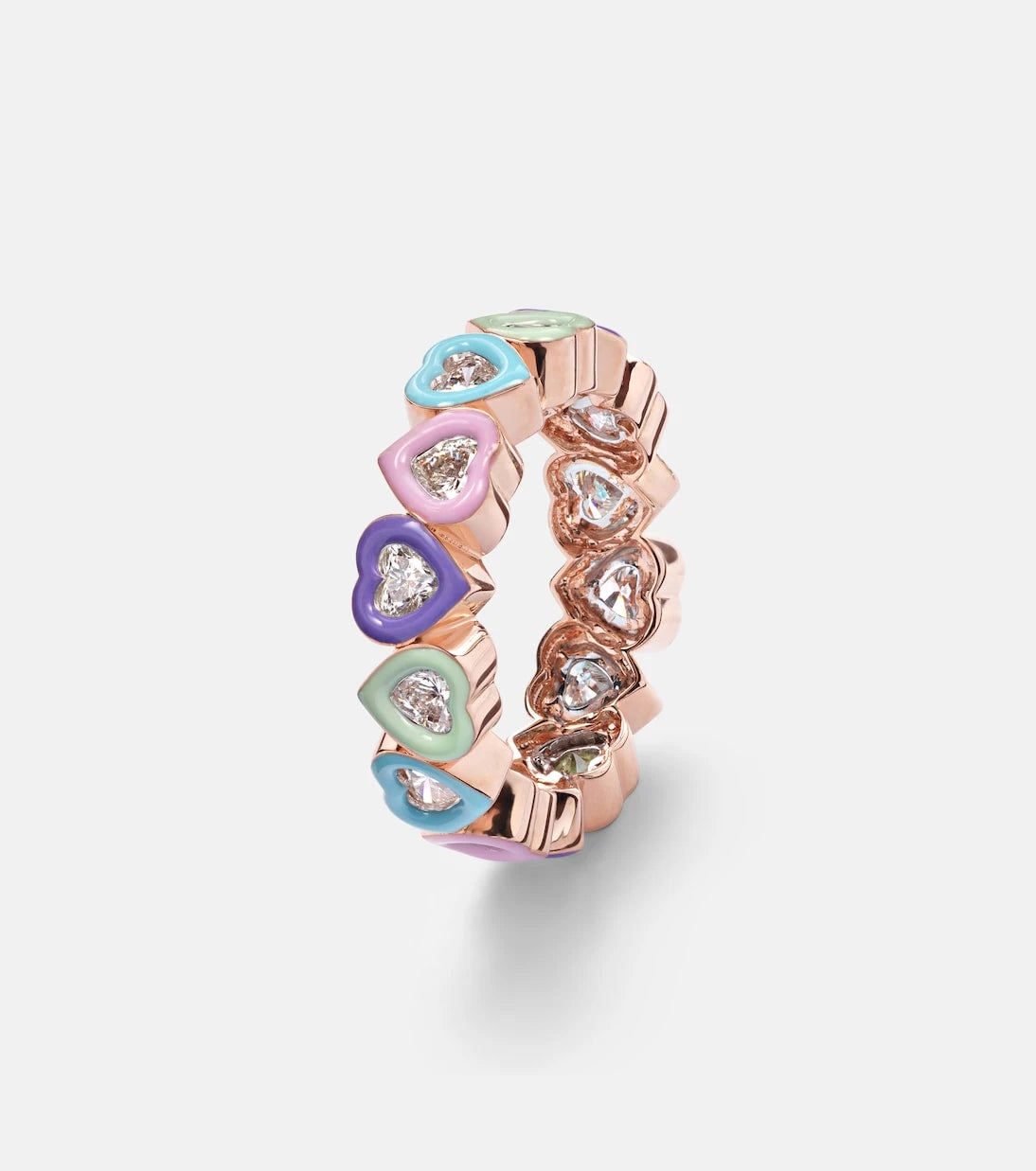 Kamyen - 18kt rose gold ring with diamonds and enamel