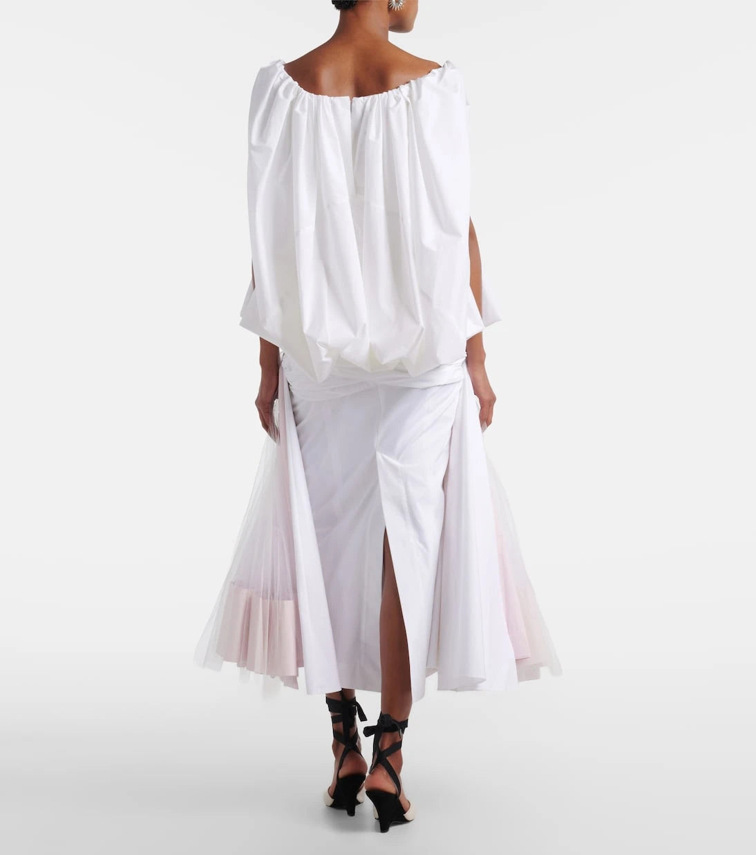 Jacquemus - Mireio tulle-trimmed cotton poplin midi skirt