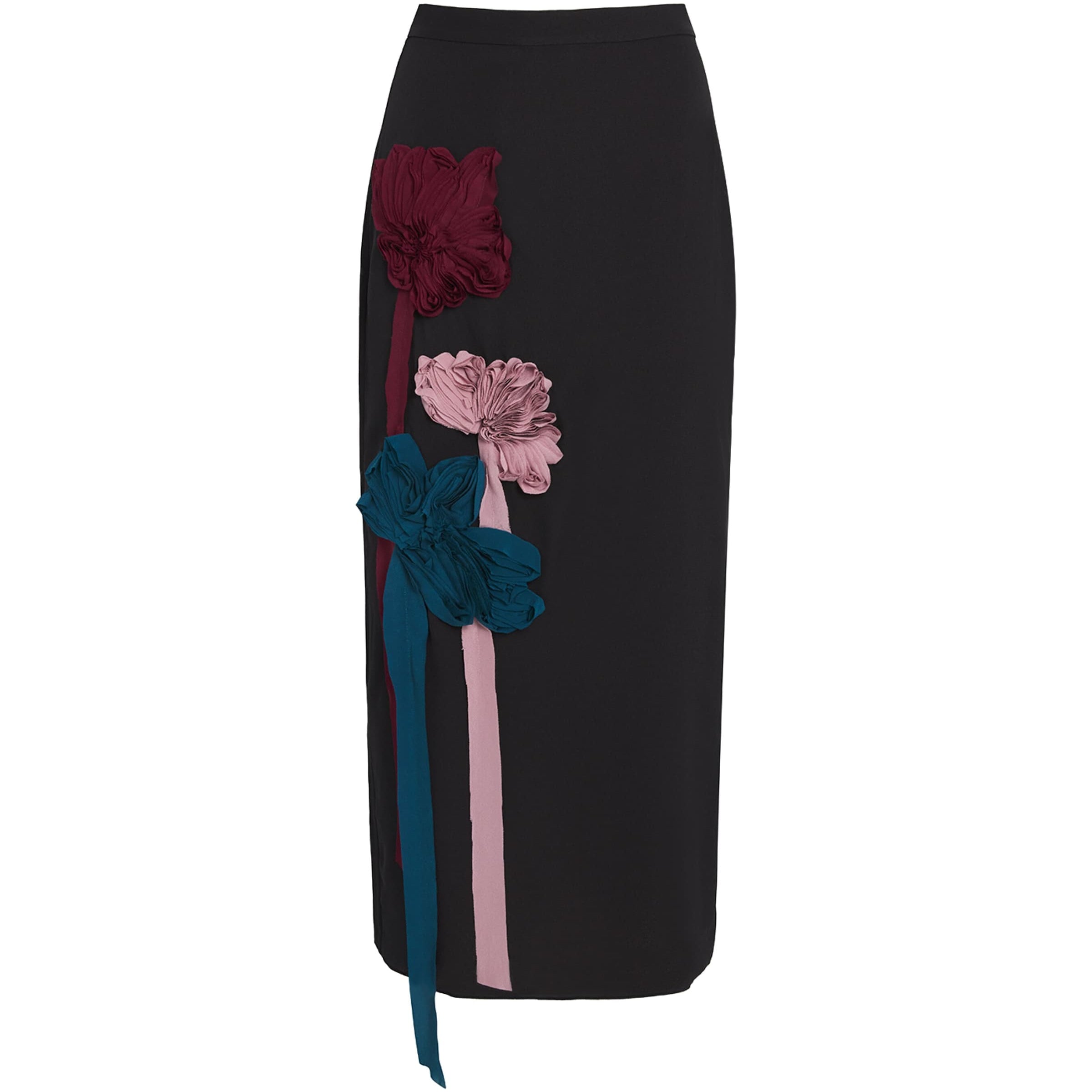 Erdem Black Silk-Blend Georgette Appliqué Midi Skirt
