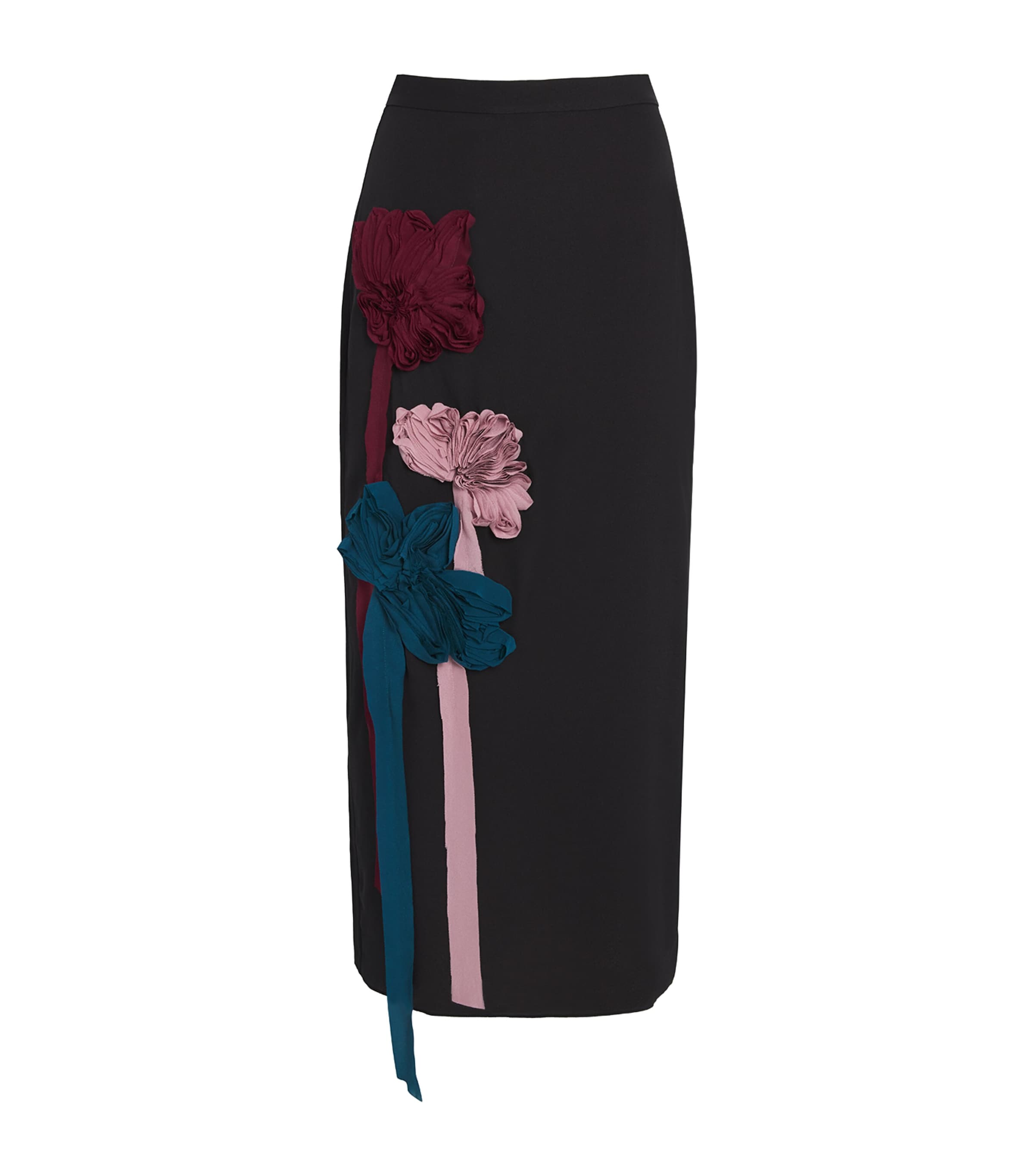 Erdem Black Silk-Blend Georgette Appliqué Midi Skirt