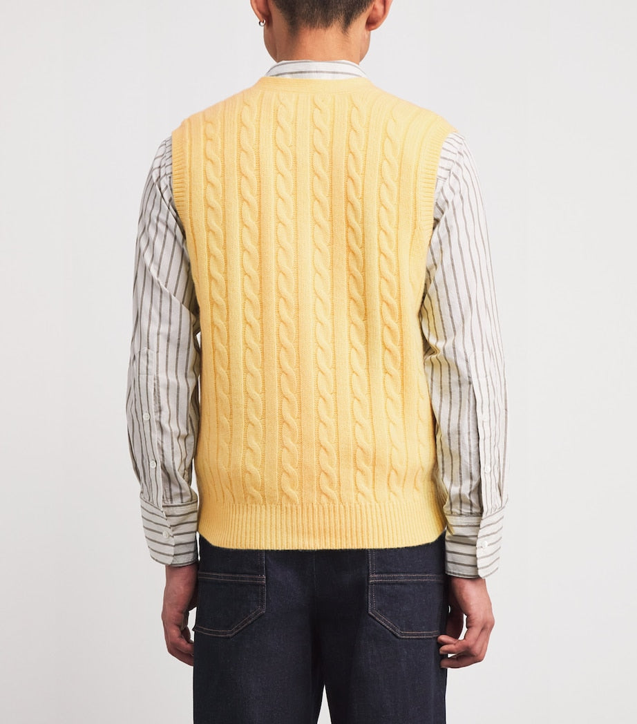 Yellow Wool-Cashmere Cable-Knit Sweater Vest