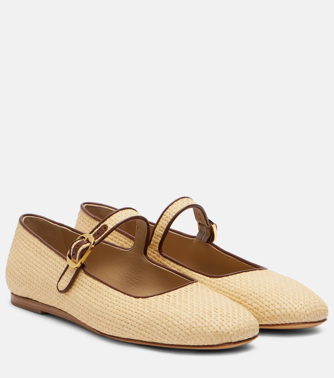 Le Monde Béryl - Leather-trimmed raffia Mary Jane flats