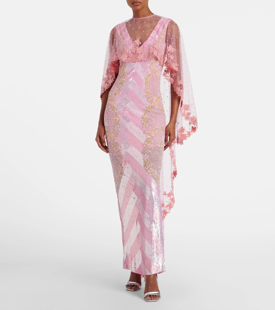 Là Fuori - Panorama embellished caped gown