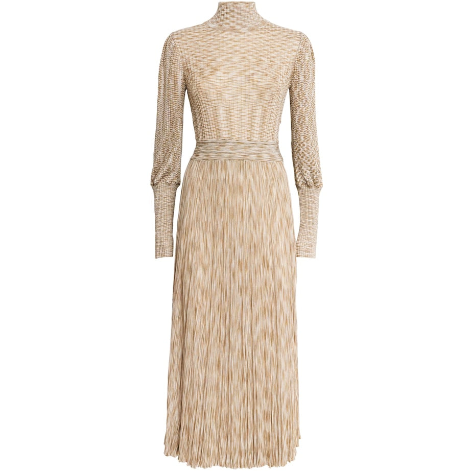 VALENTI Beige Knitted Saoirse Midi Dress