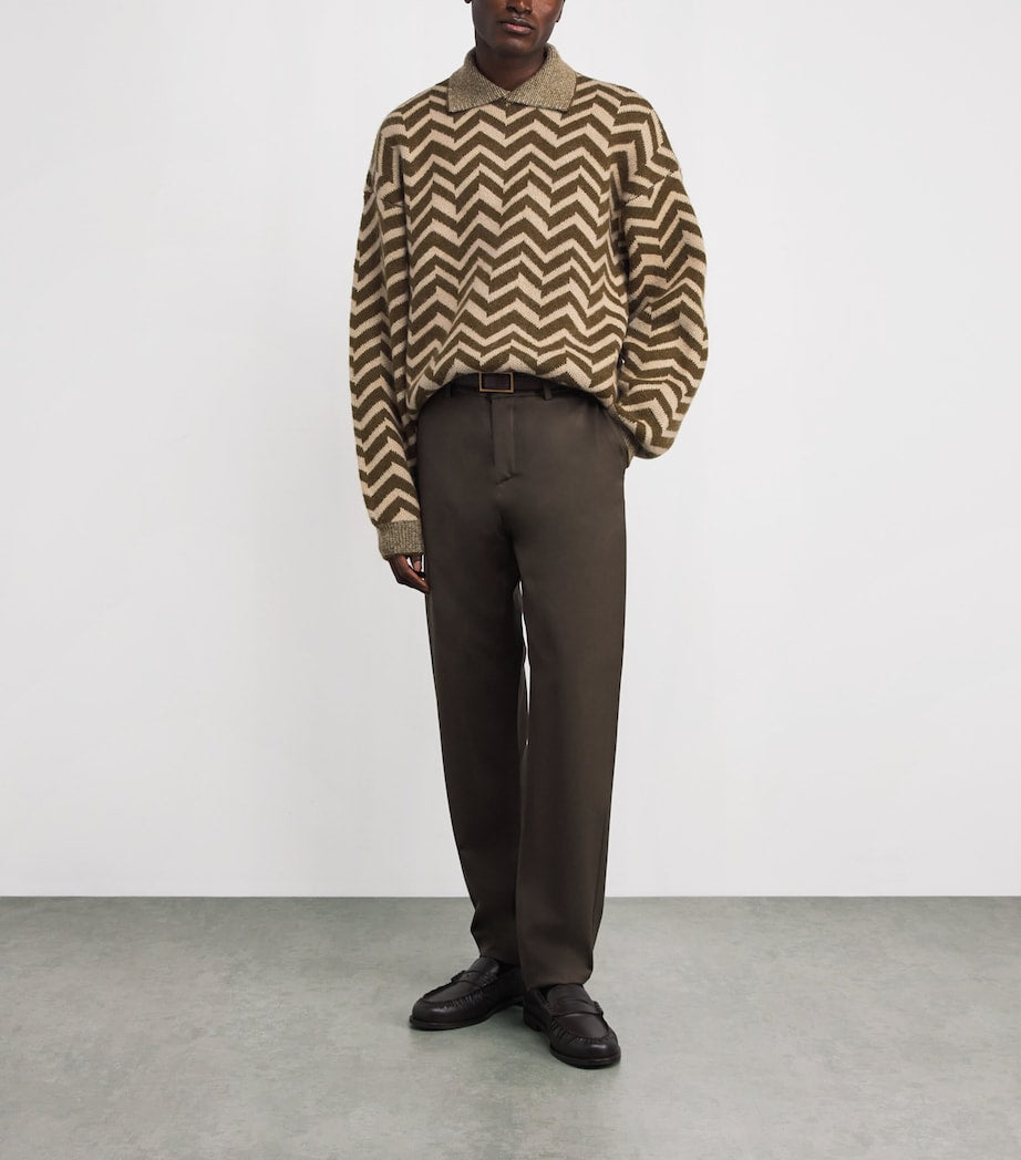 Brown Wool-Blend Chevron Jacquard Sweater