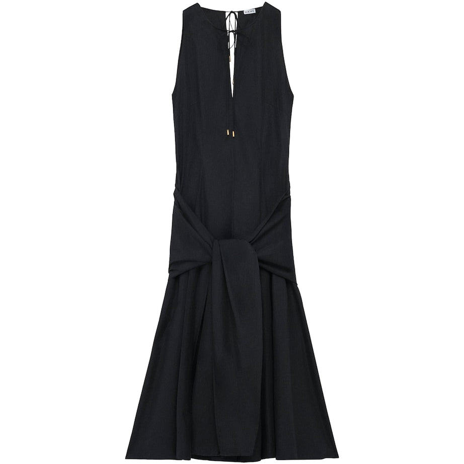 Black Cotton Wrap-Detail Dress