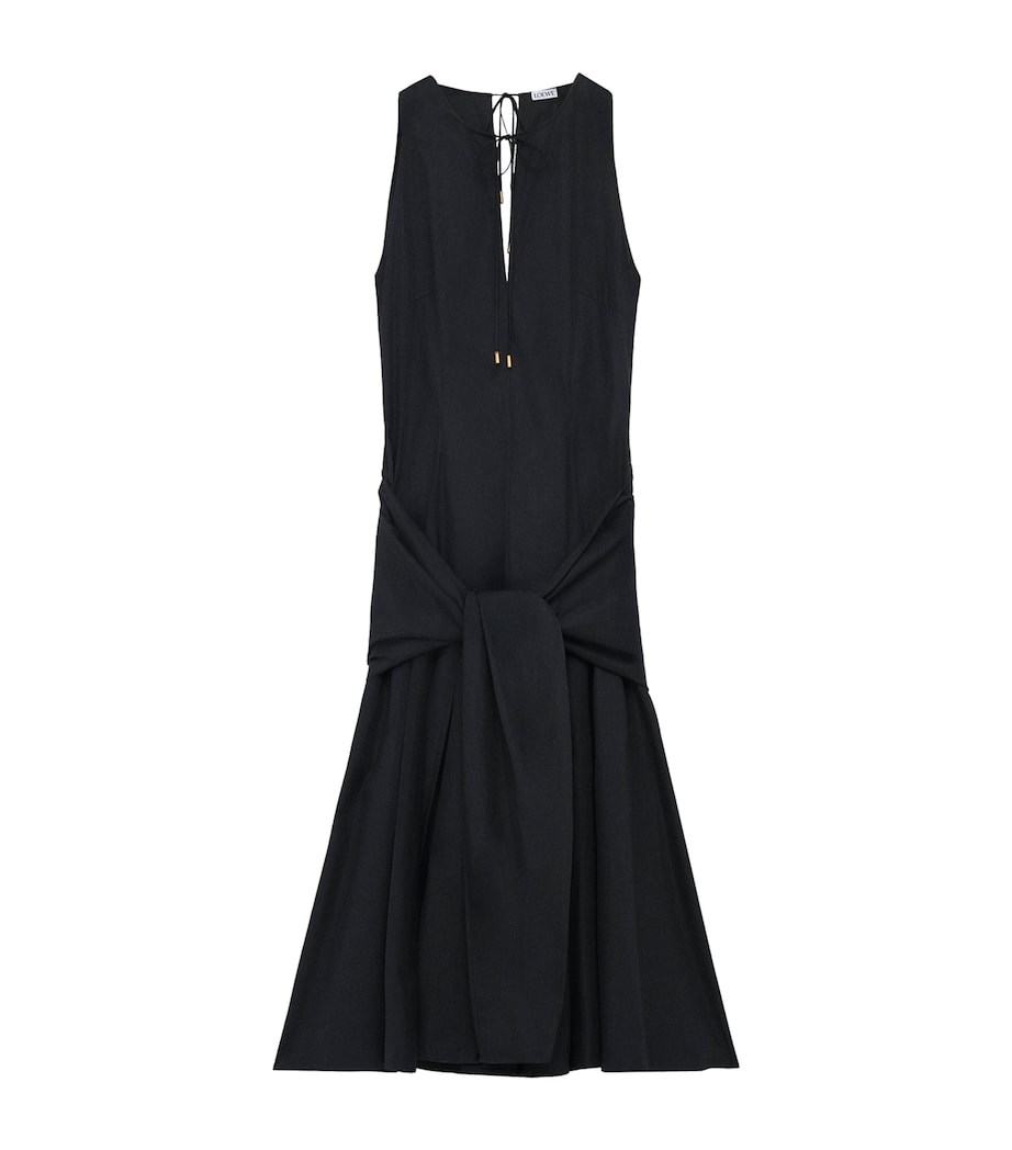 Black Cotton Wrap-Detail Dress