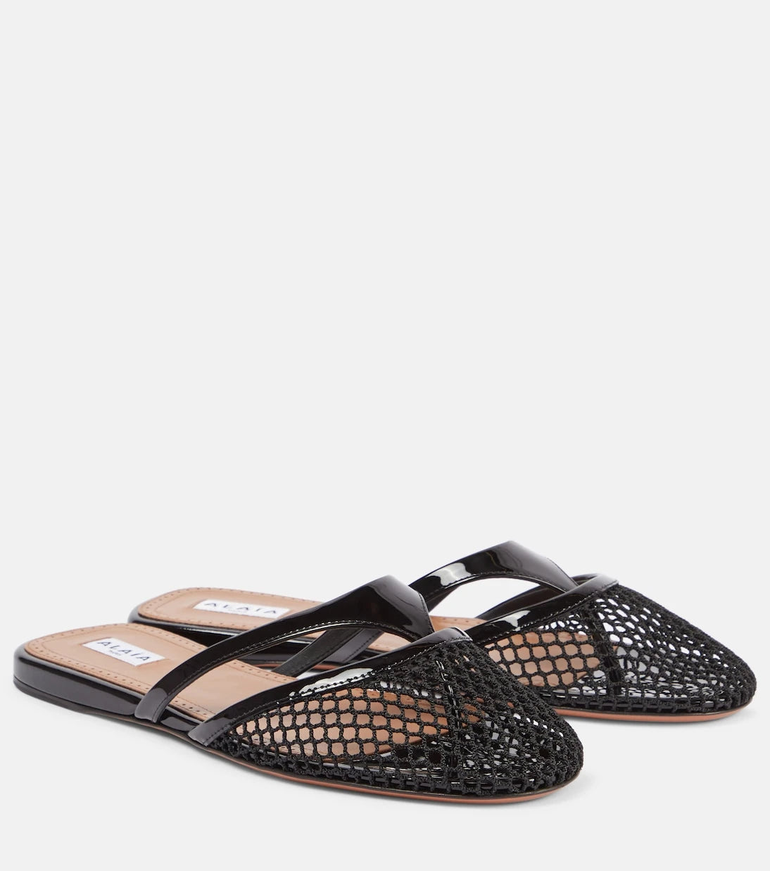 Alaïa - Infradito fishnet leather-trimmed mules
