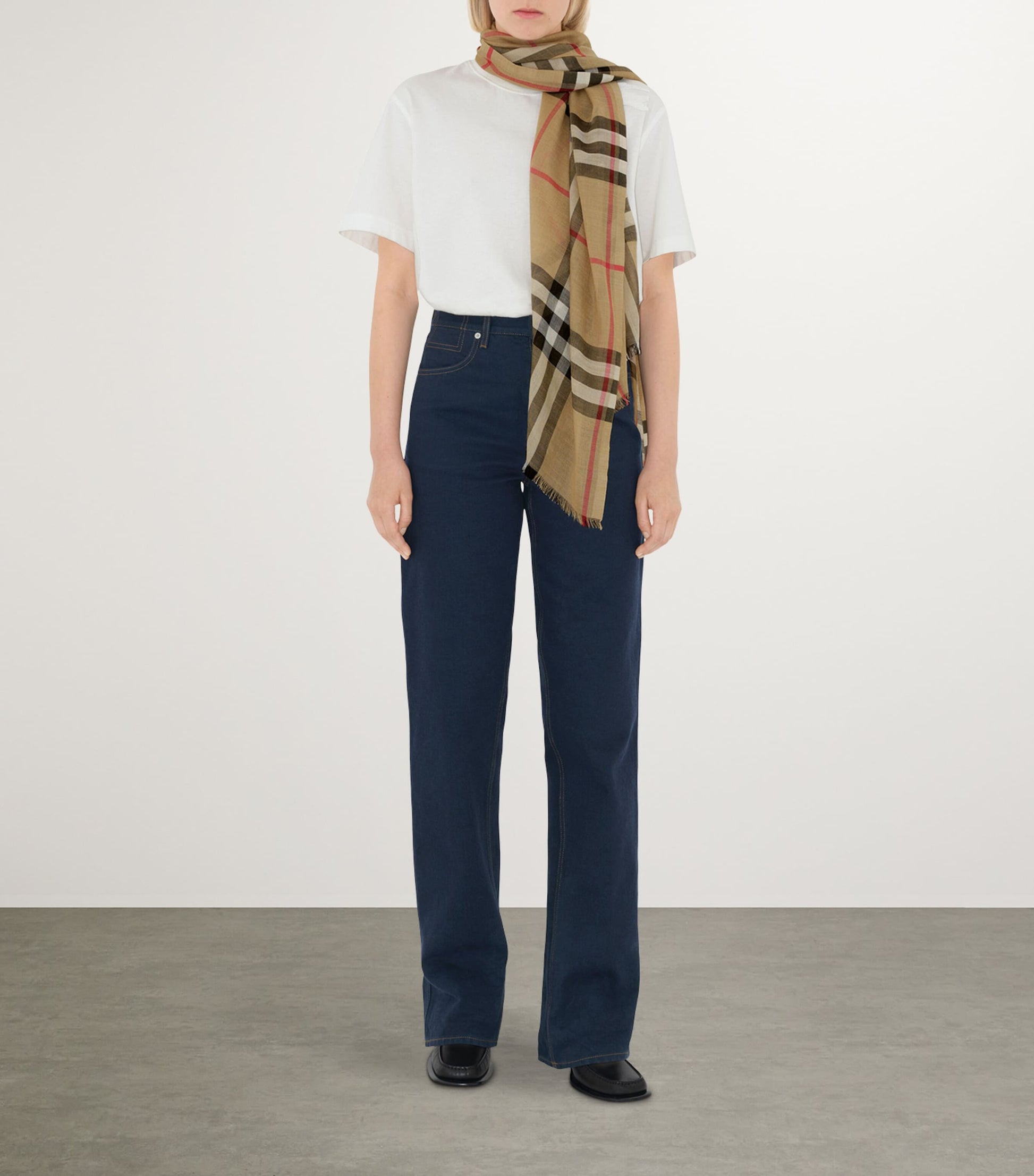 Wool-Silk Check Scarf