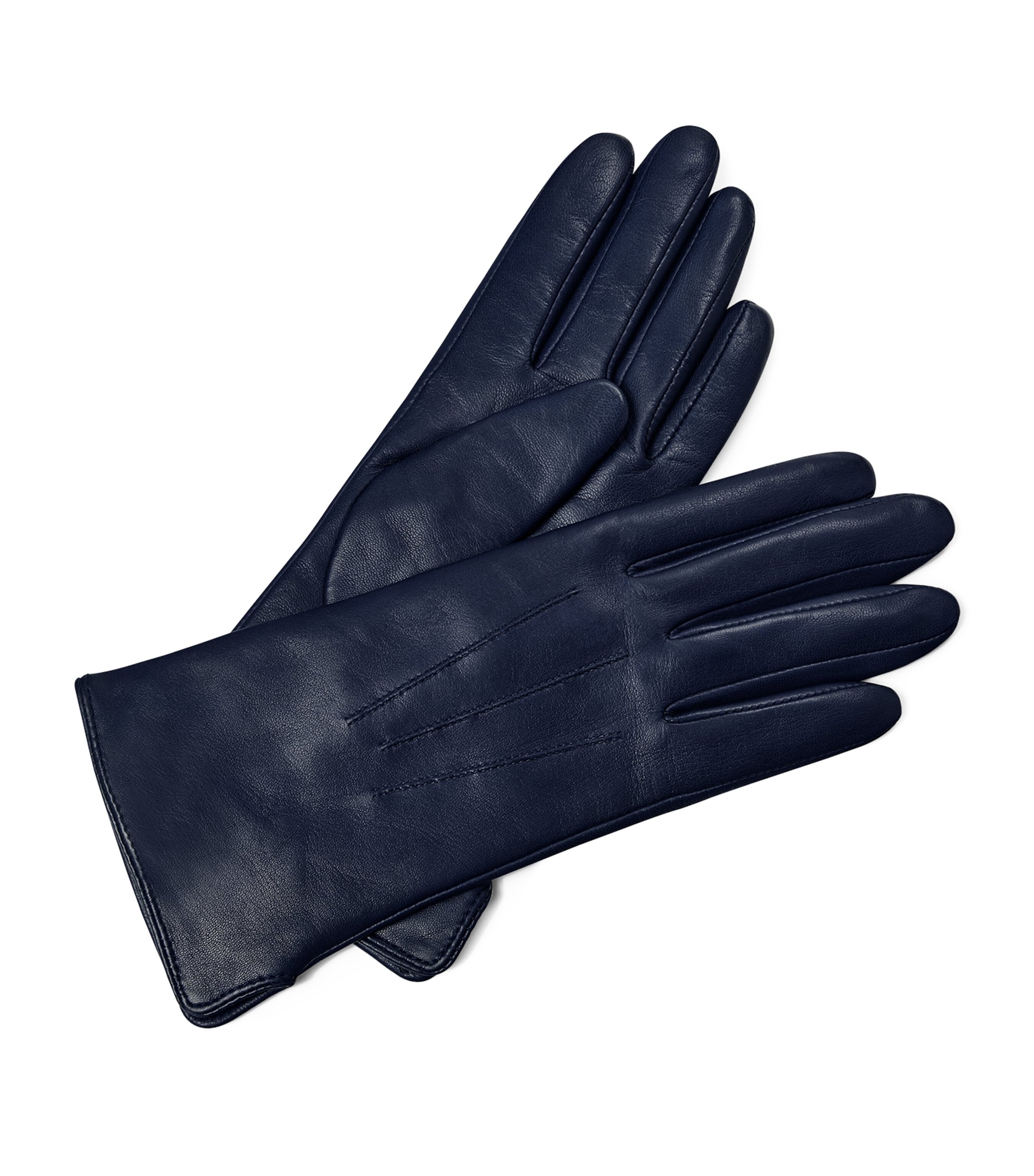 Navy Women's Wool-Cashmere Lined Leather Gloves (Medium)