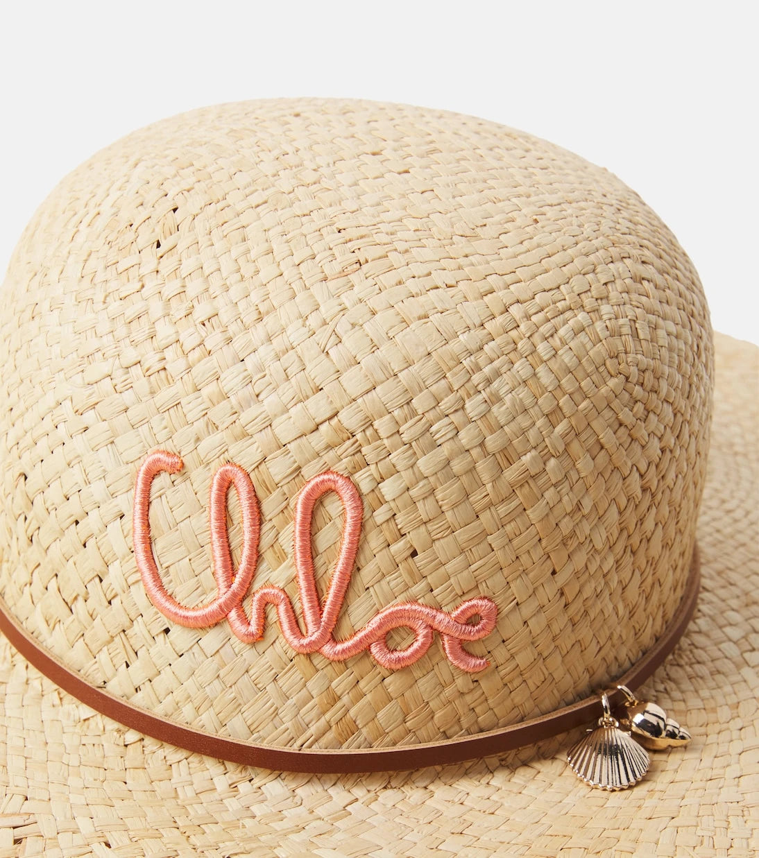 Chloé Kids - قبعة شمس من الرافيا بشعار الماركة