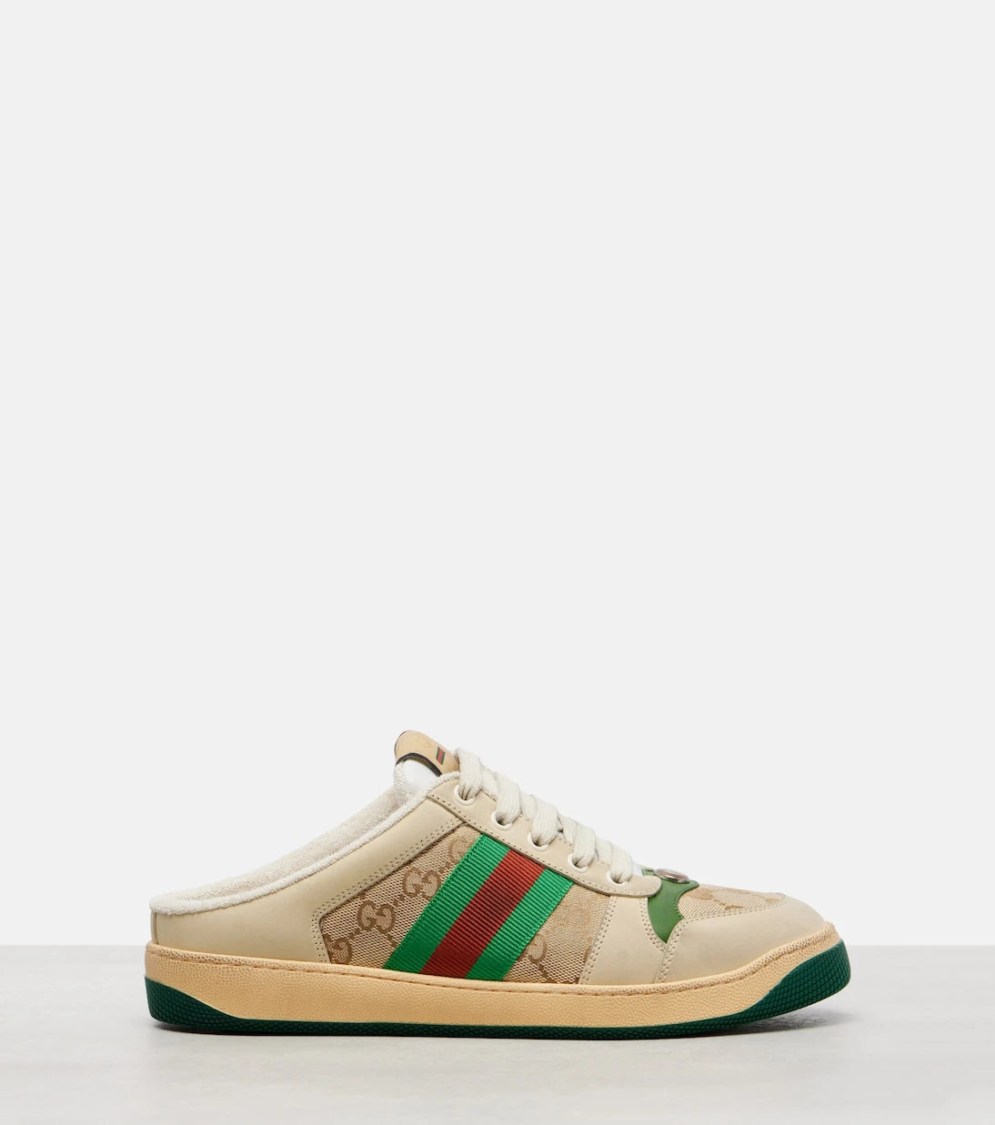 Gucci - حذاء مفتوح من الخلف Screener GG Canvas Web Stripe
