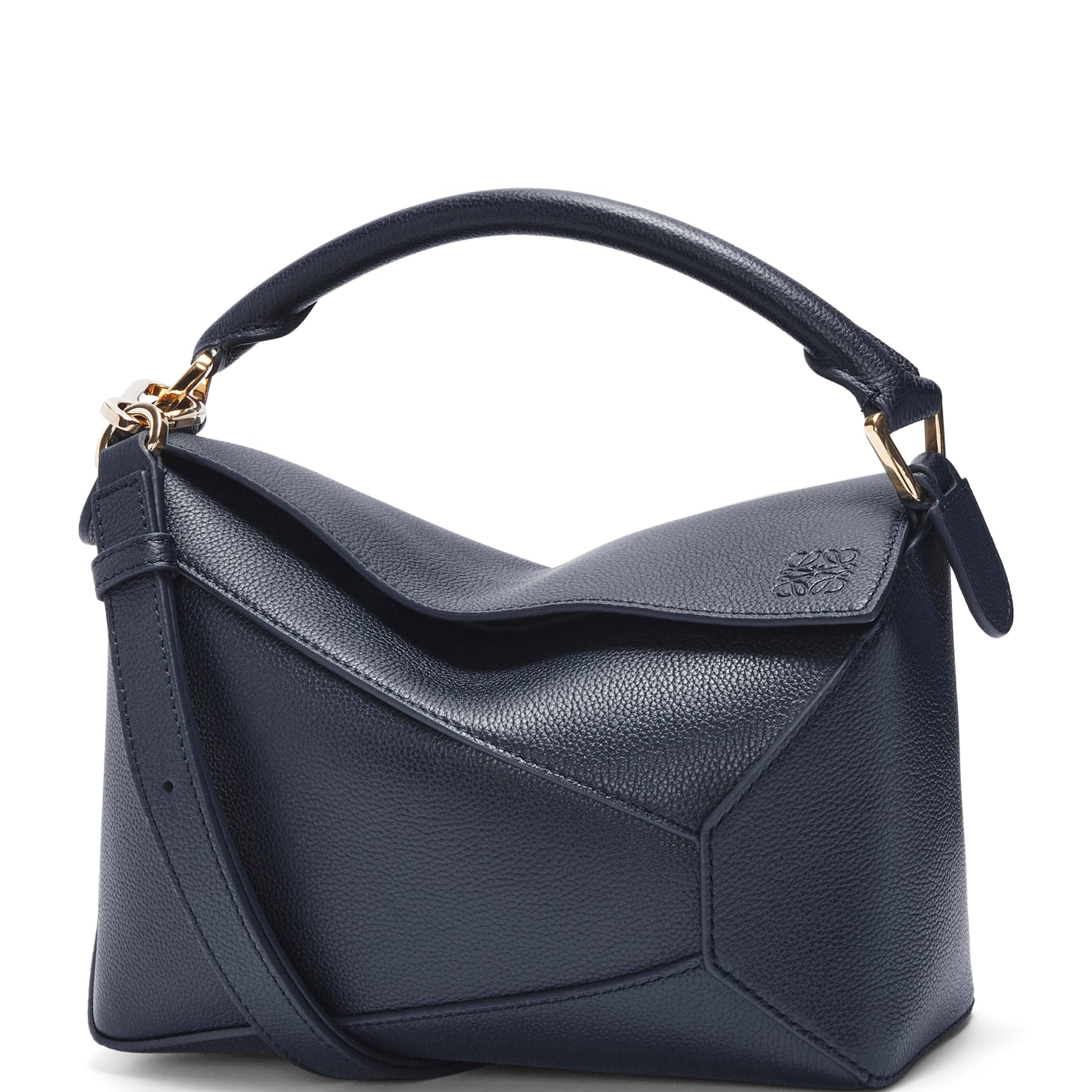 LOEWE Navy Small Leather Puzzle Edge Top-Handle Bag