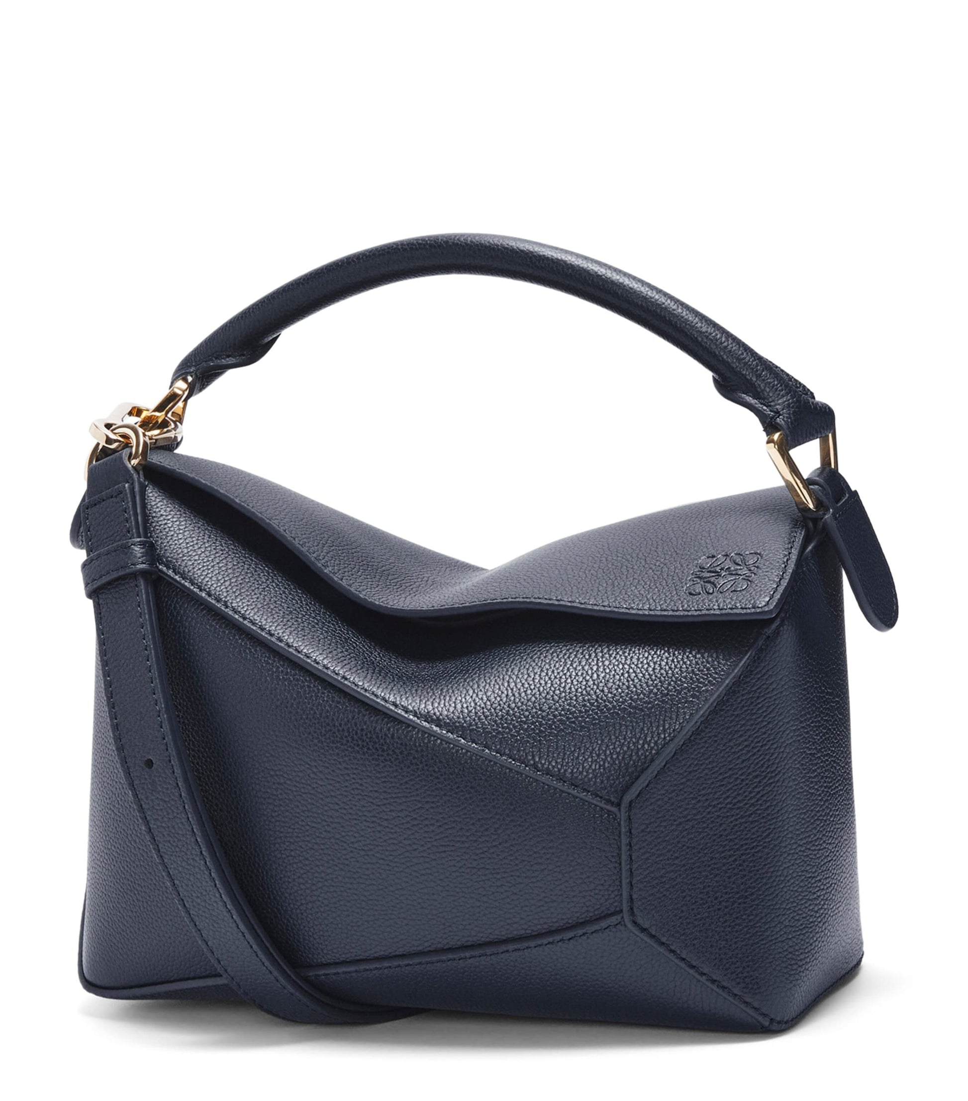 LOEWE Navy Small Leather Puzzle Edge Top-Handle Bag