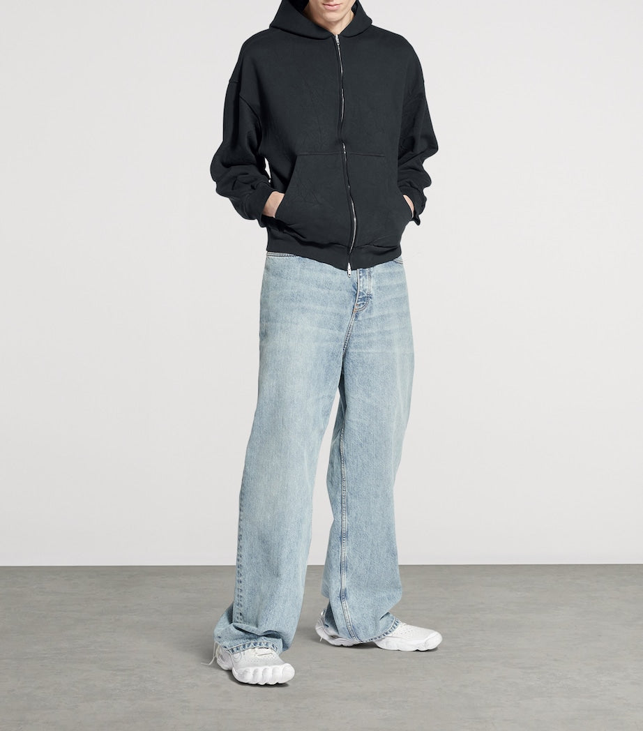 Grey Cotton Zip-Up Hoodie