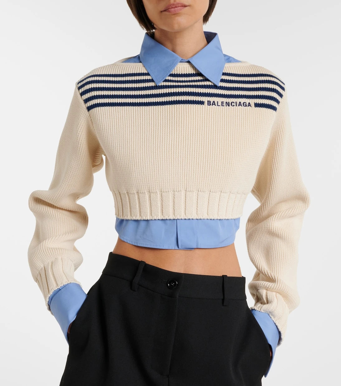 Balenciaga - Striped cropped cotton sweater