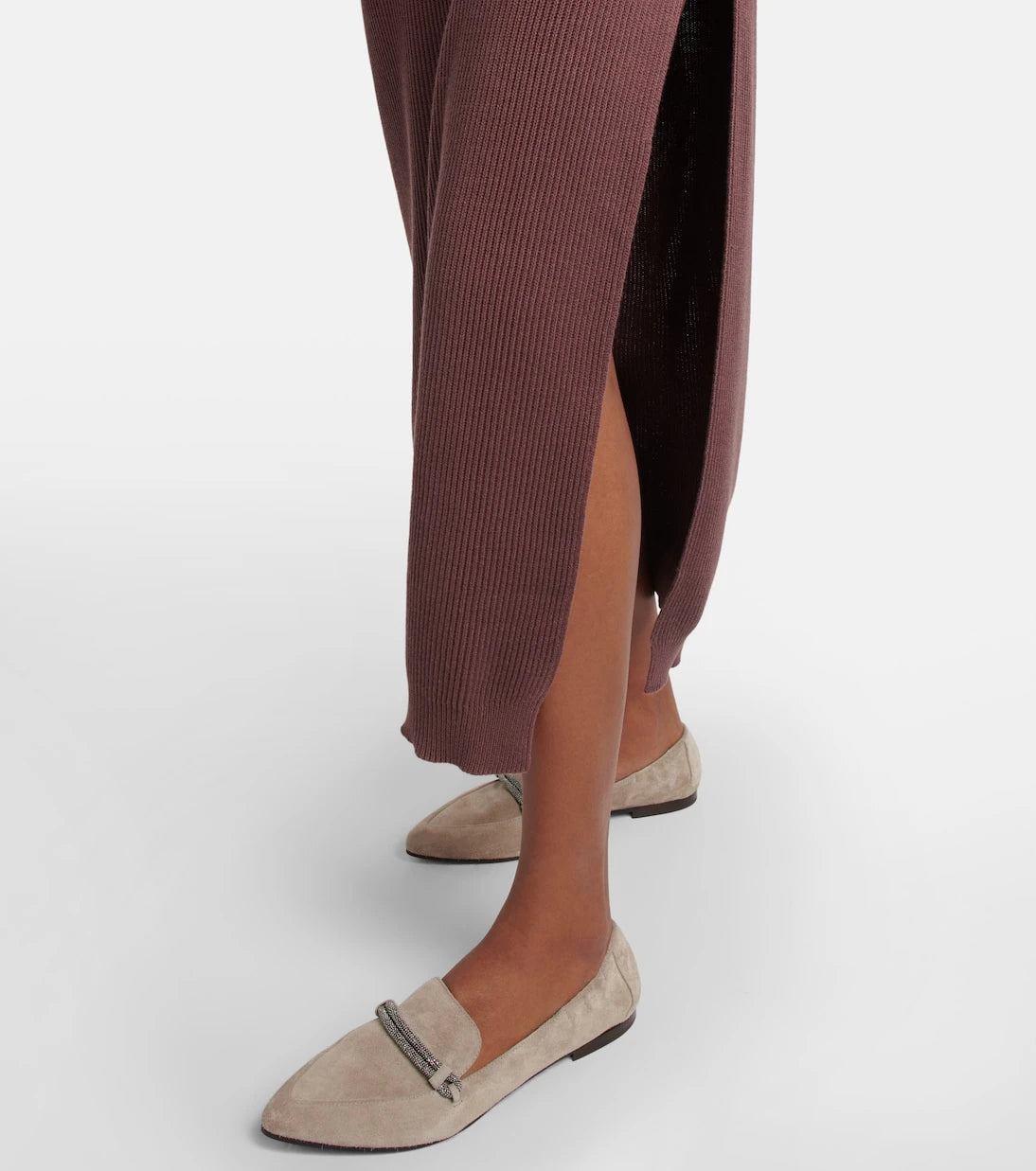 Brunello Cucinelli - Ribbed-knit cotton midi skirt