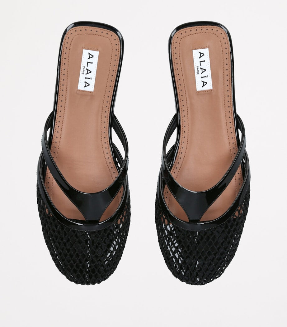 Alaïa Black Infradito Fishnet Flat Mules