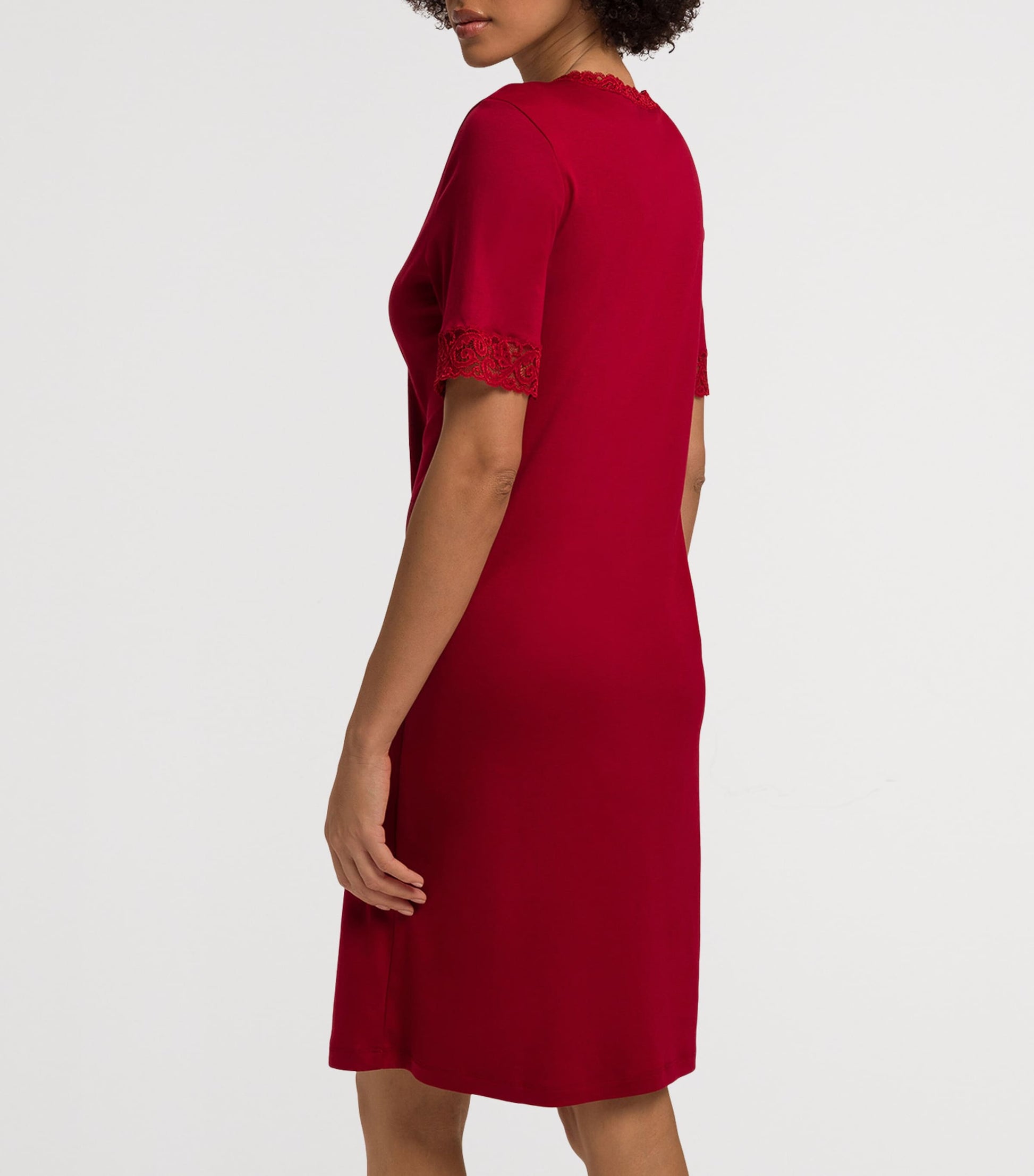 Hanro Red Cotton Lace-Trim Nightdress