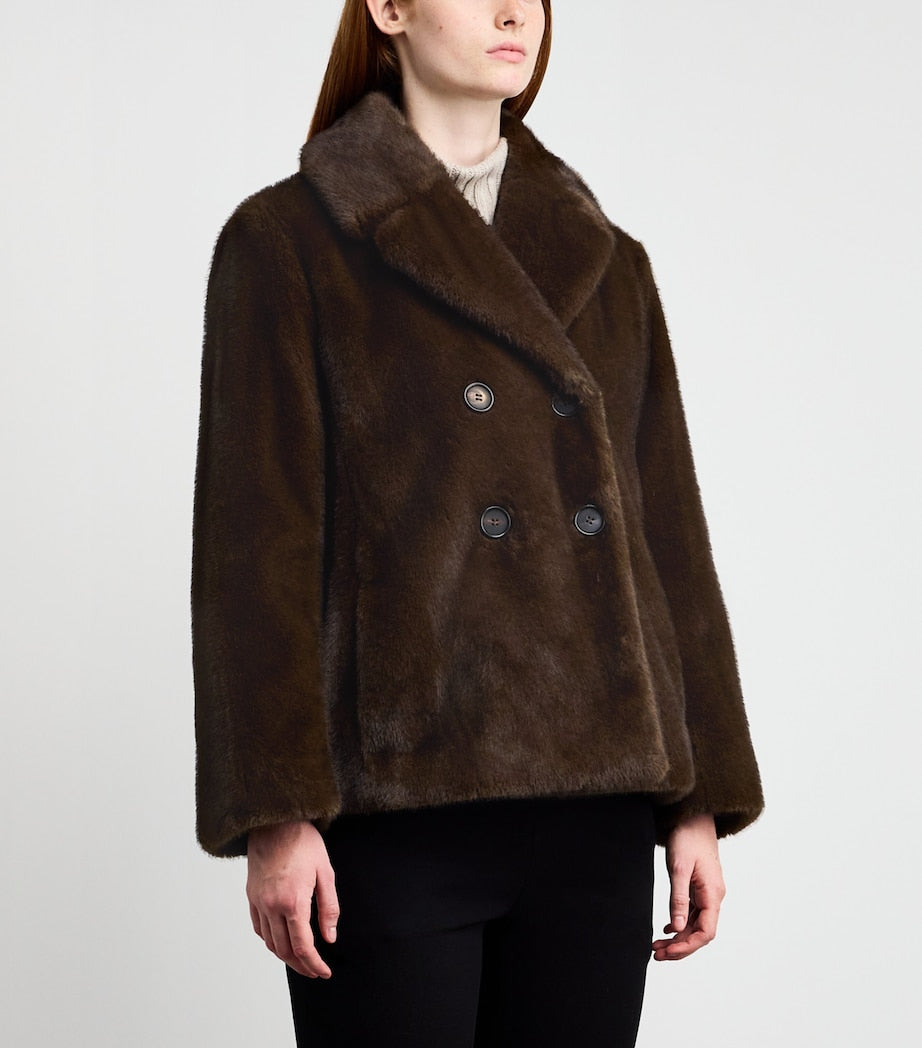 Brown Faux Fur Pea Coat