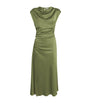 Green Satin Ruched Burke Midi Dress