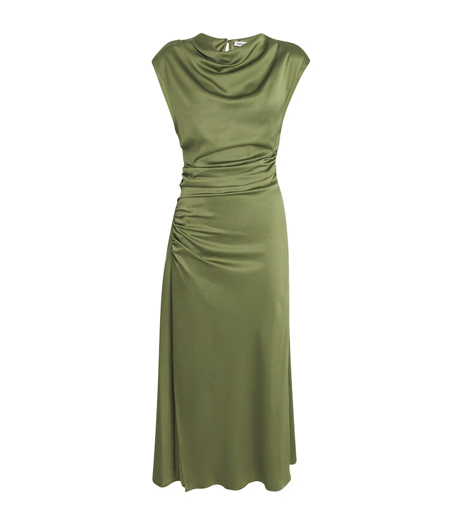 Green Satin Ruched Burke Midi Dress
