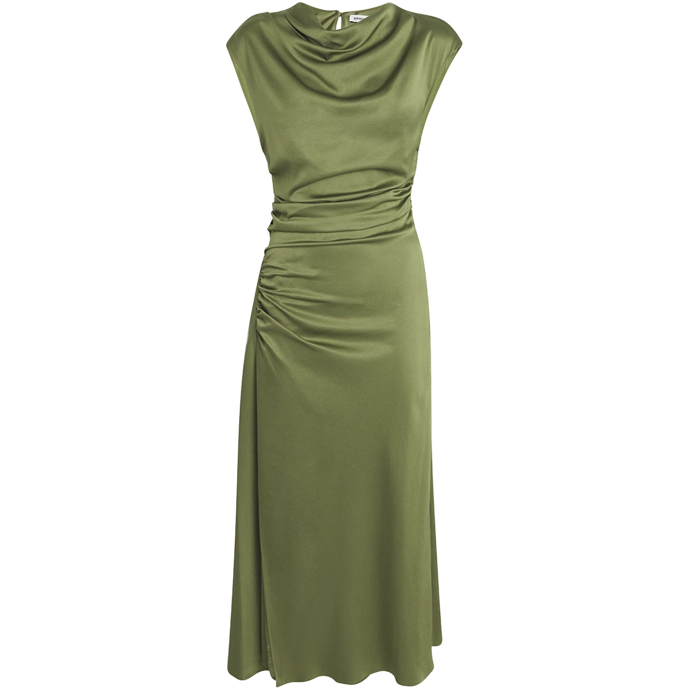 Satin Ruched Burke Midi Dress