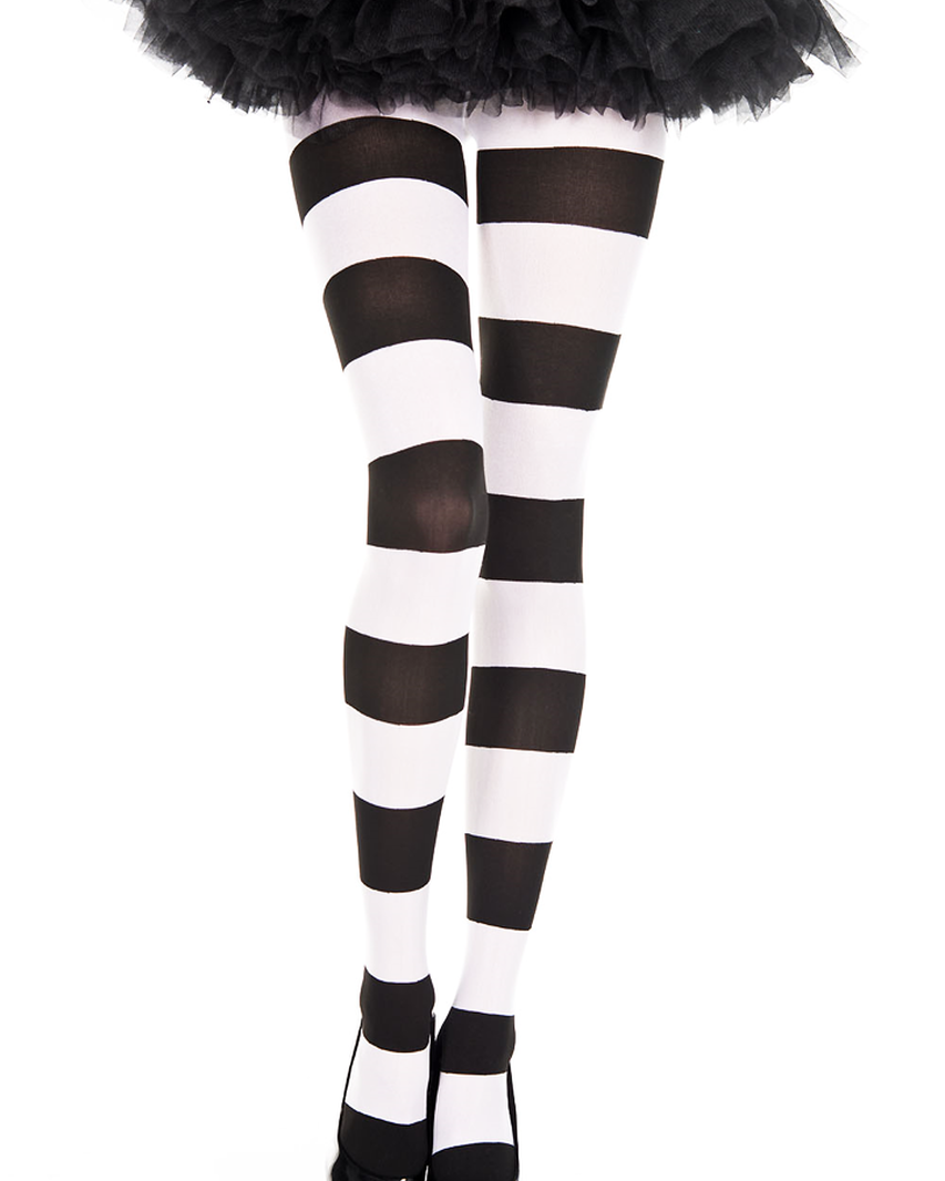 Black and White Wide Striped Pantyhose