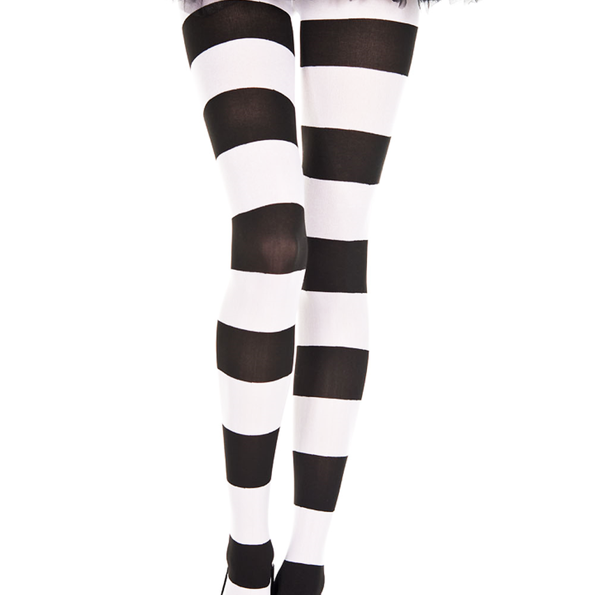Black and White Wide Striped Pantyhose