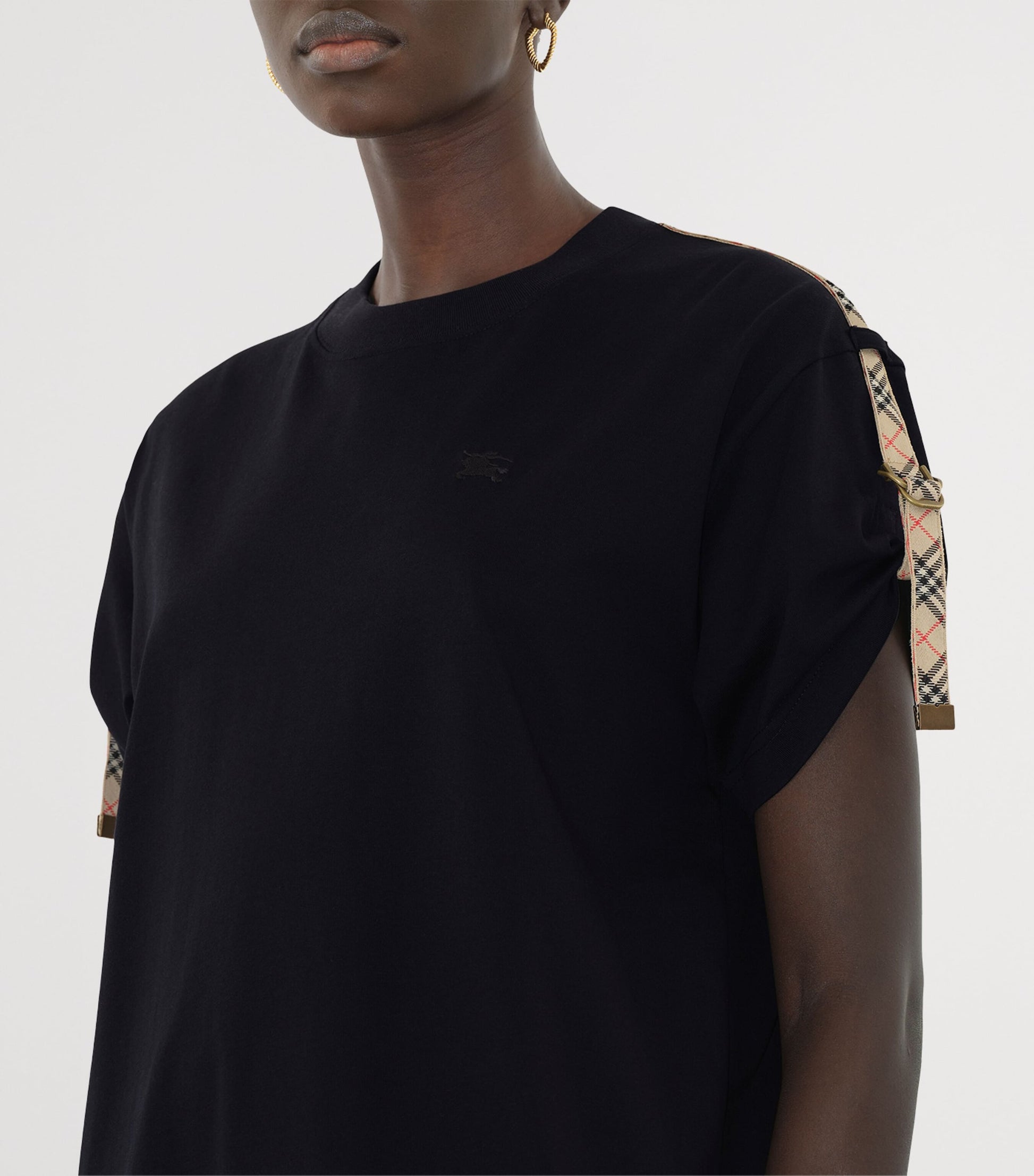 Burberry Black Cotton Check-Trim Mini Dress