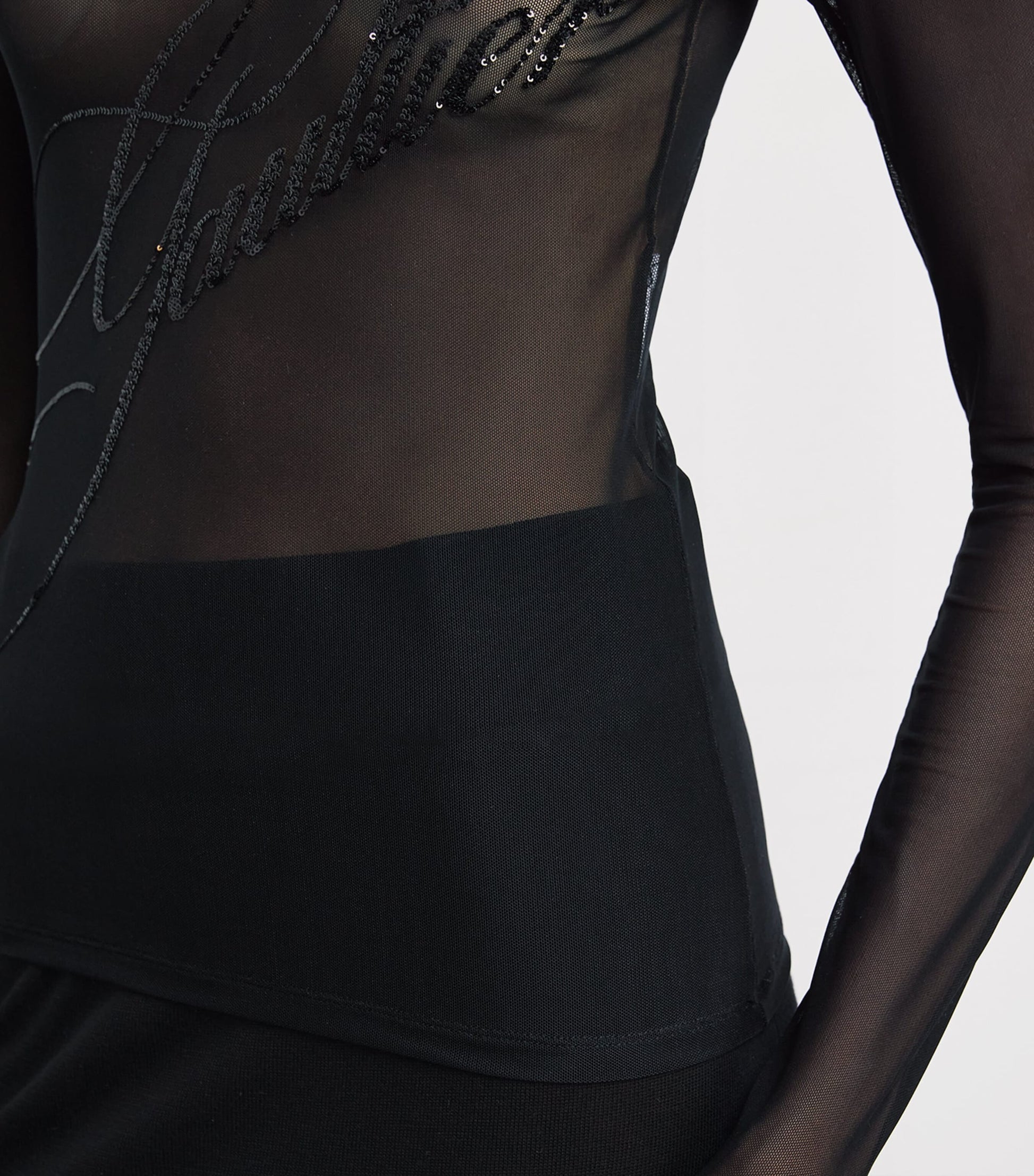 Jean Paul Gaultier Black Mesh Sequin-Branded T-Shirt