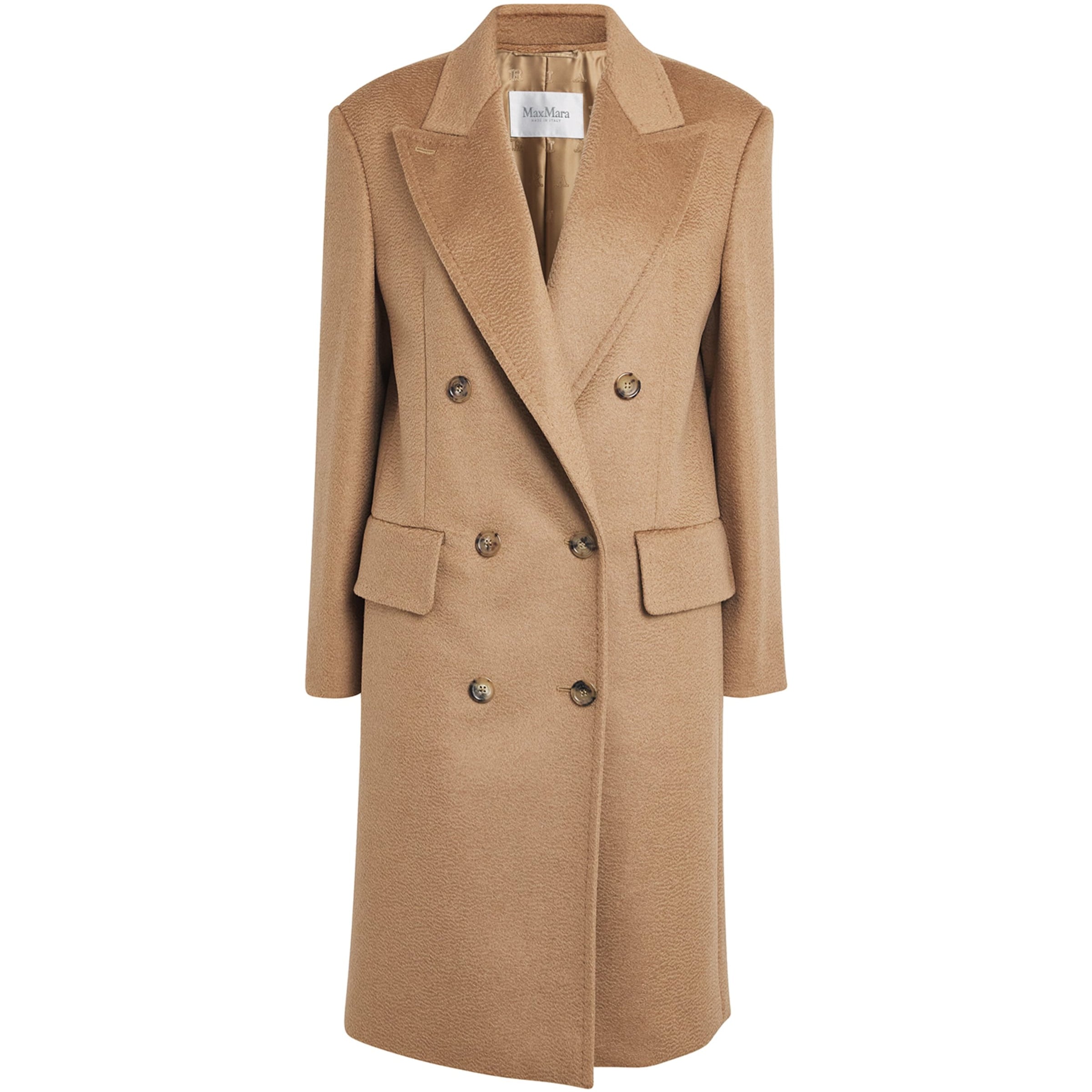 Max Mara Beige Camel Wool Peak Lapel Pea Coat