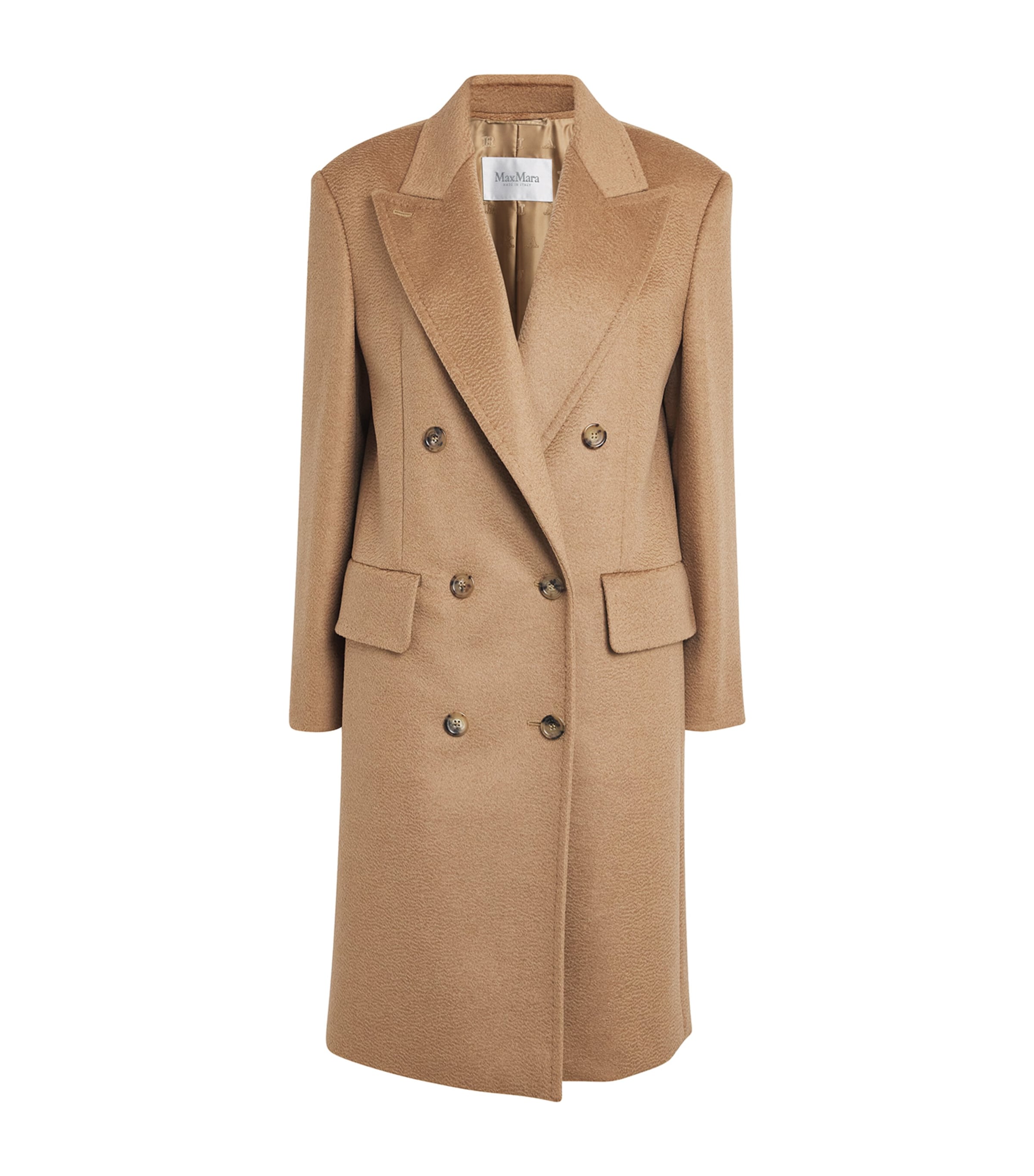 Max Mara Beige Camel Wool Peak Lapel Pea Coat