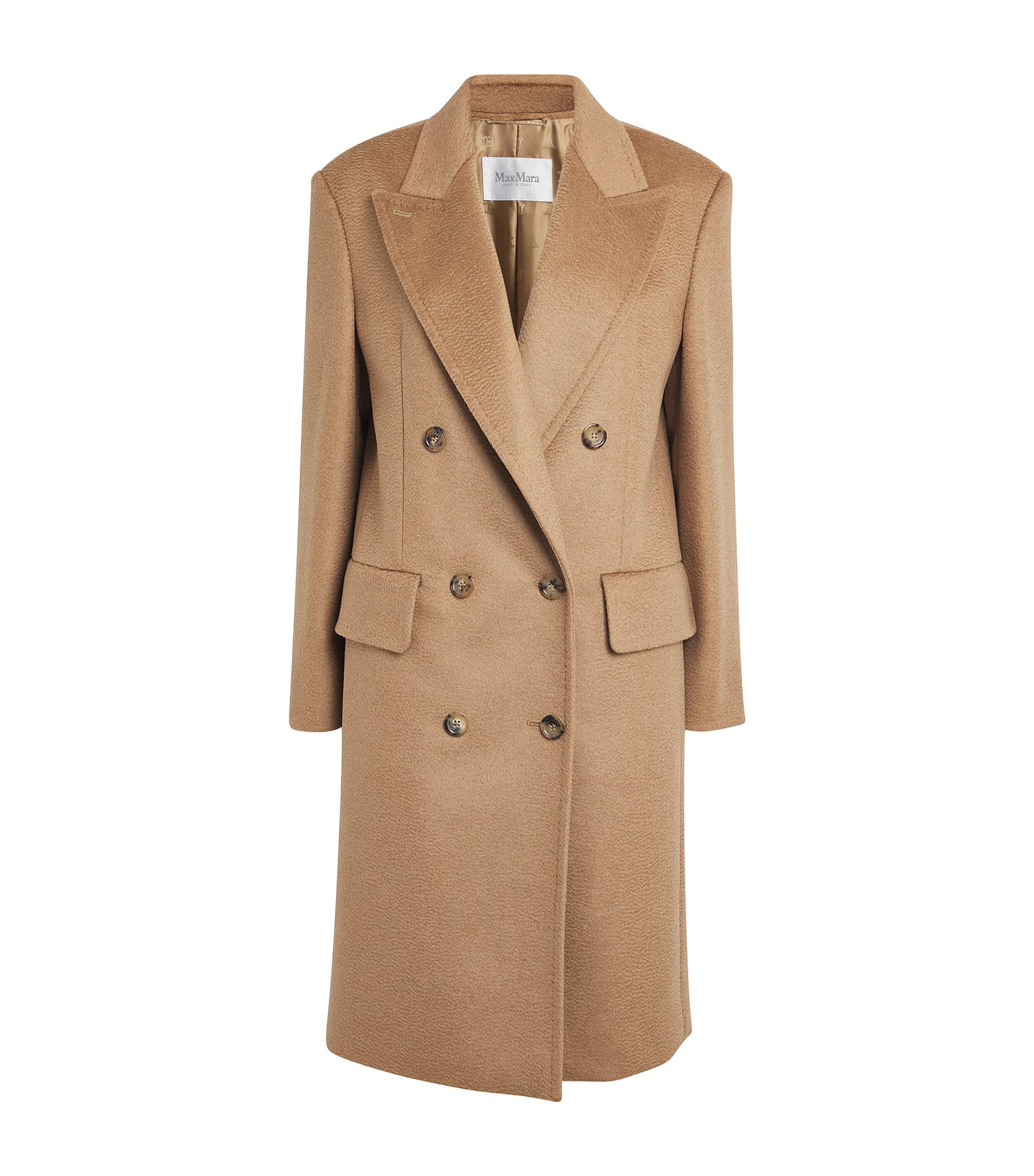 Max Mara Beige Camel Wool Peak Lapel Pea Coat