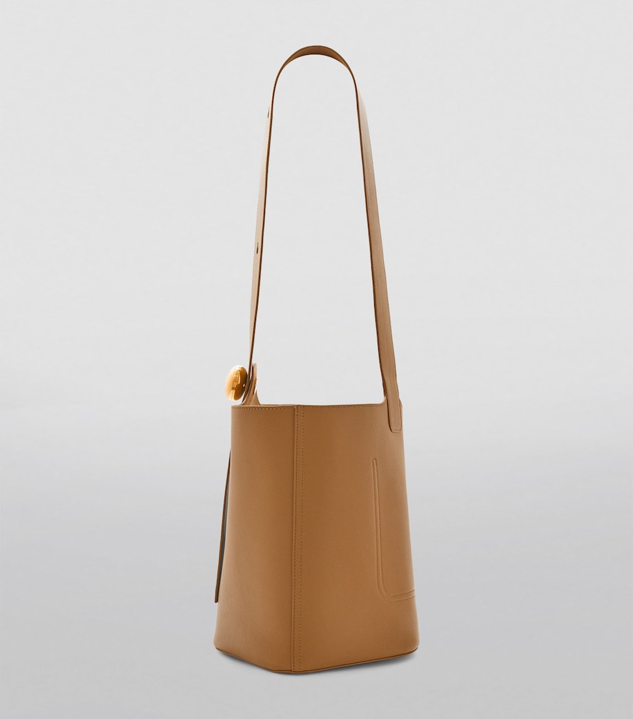 Brown Medium Pebble-Calfskin Bucket Bag