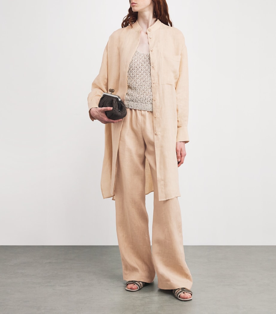 Eleventy Beige Linen Longline Shirt