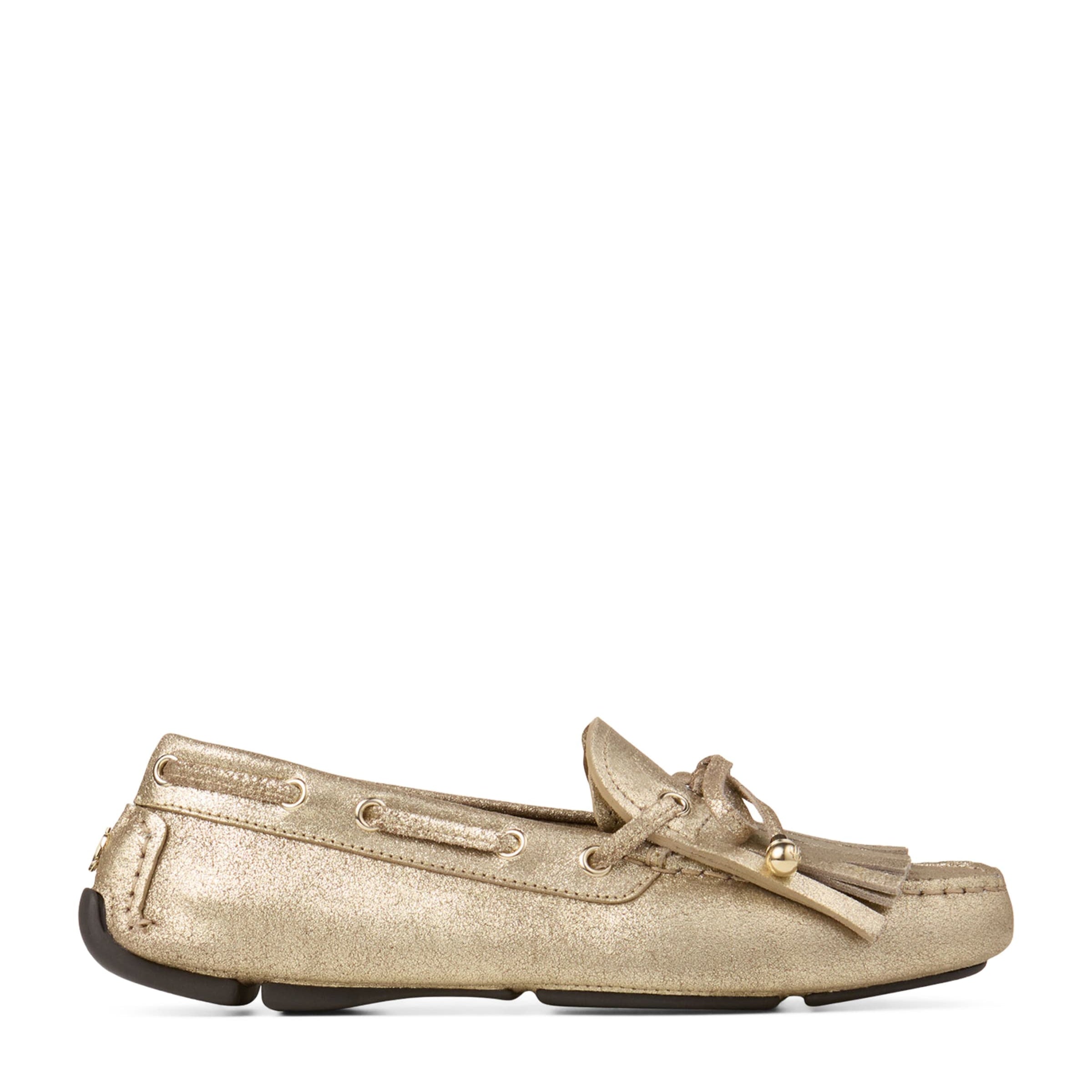 Jimmy Choo Gold Manon Flat Suede Loafers