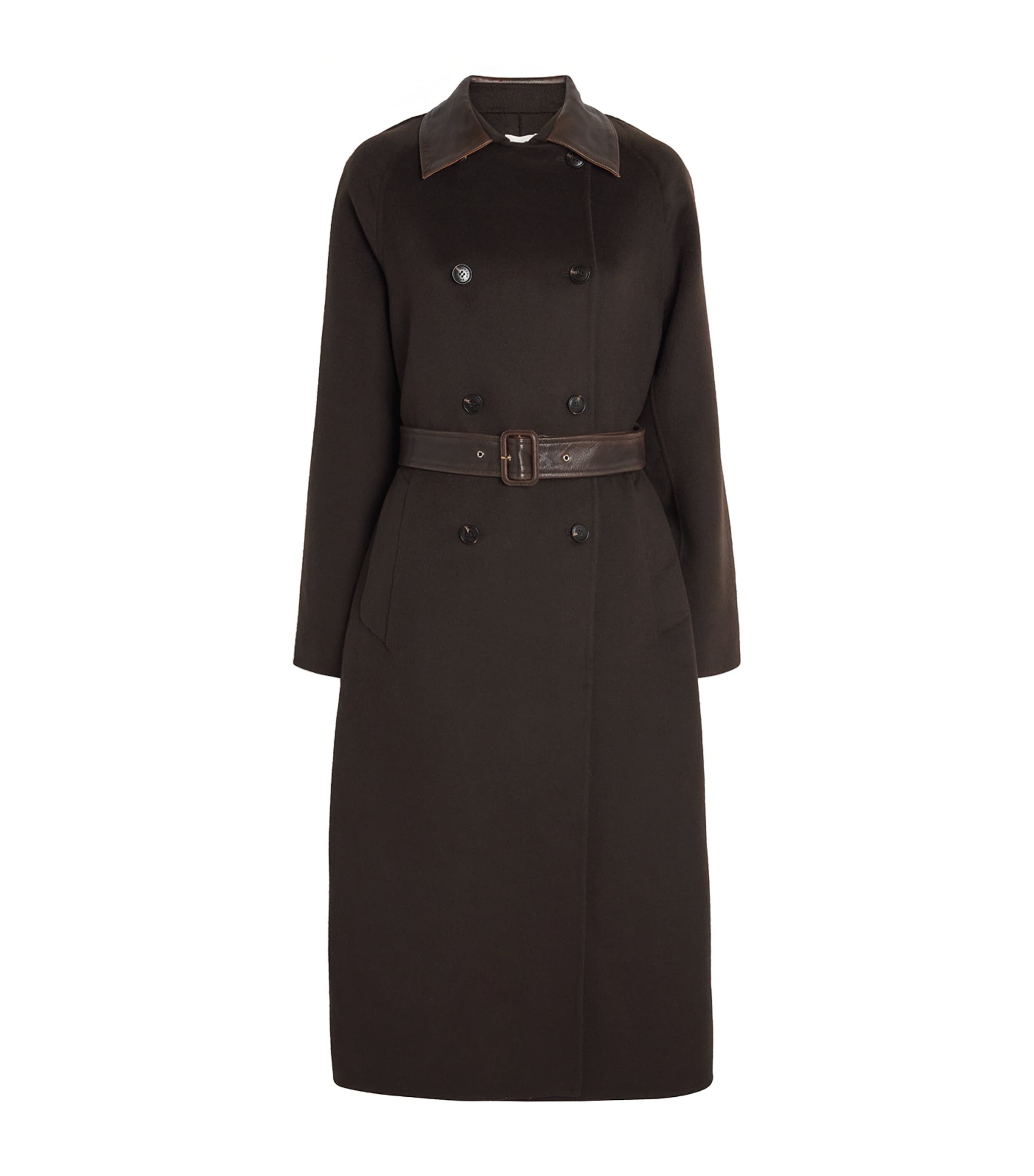 Sandro Paris Brown Wool Leather-Collar Coat