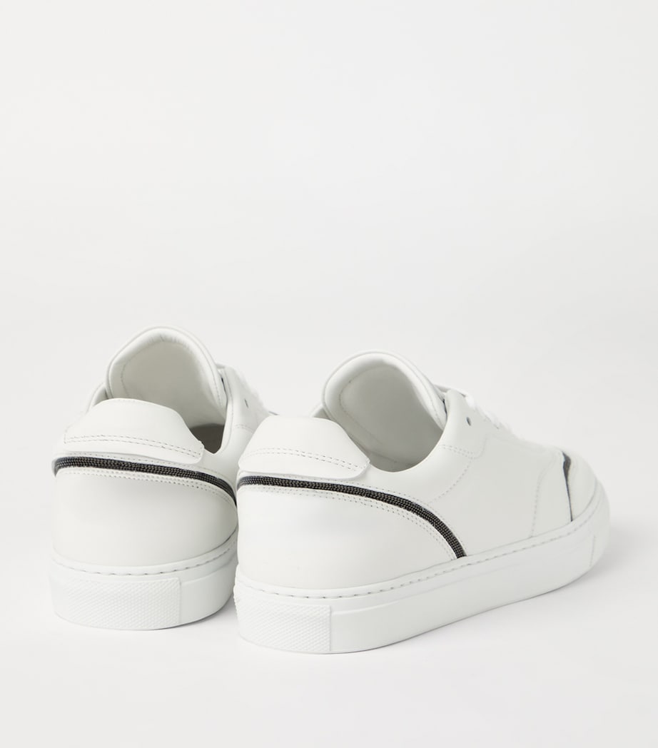 Brunello Cucinelli White Leather Monili-Trim Sneakers