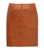 Saint Laurent Brown Leather Croc-Embossed Mini Pencil Skirt