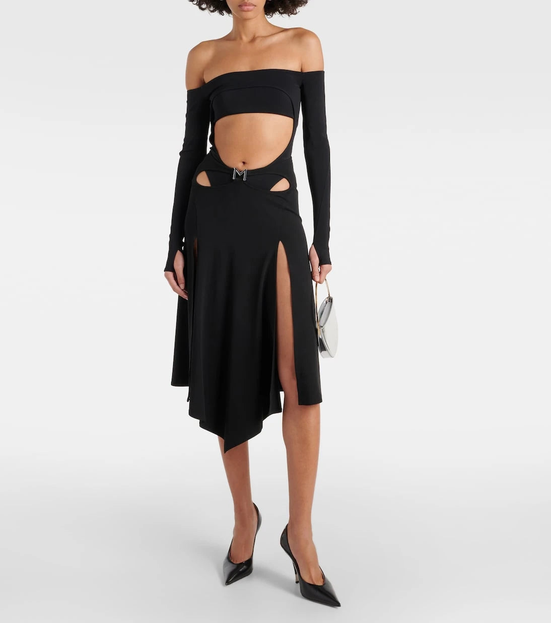 Mugler - تنورة ميدي غير متماثلة بشعار