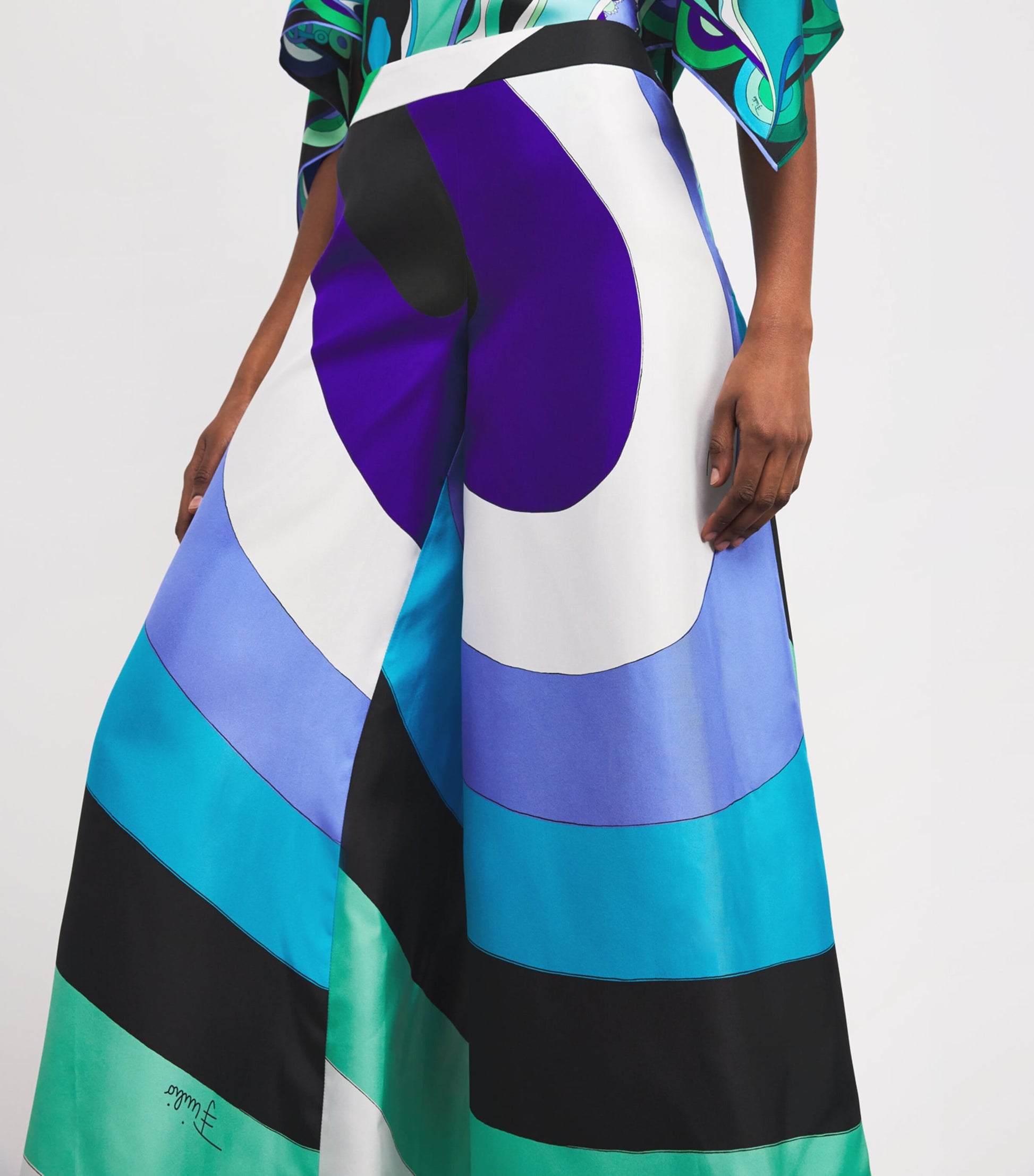 Multi Silk Wide-Leg Trousers