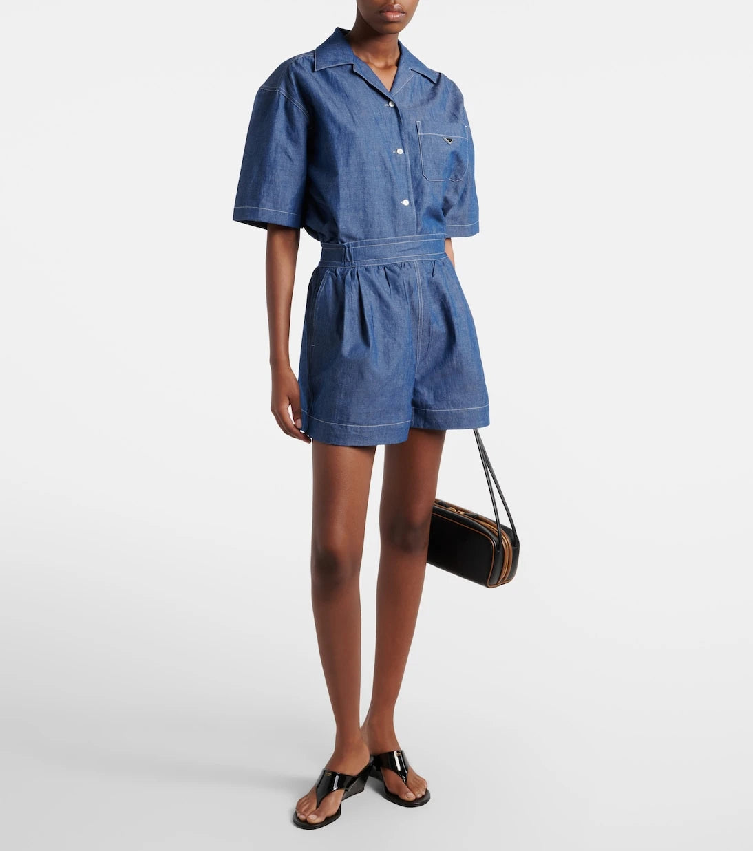 Prada - Cotton and linen chambray romper