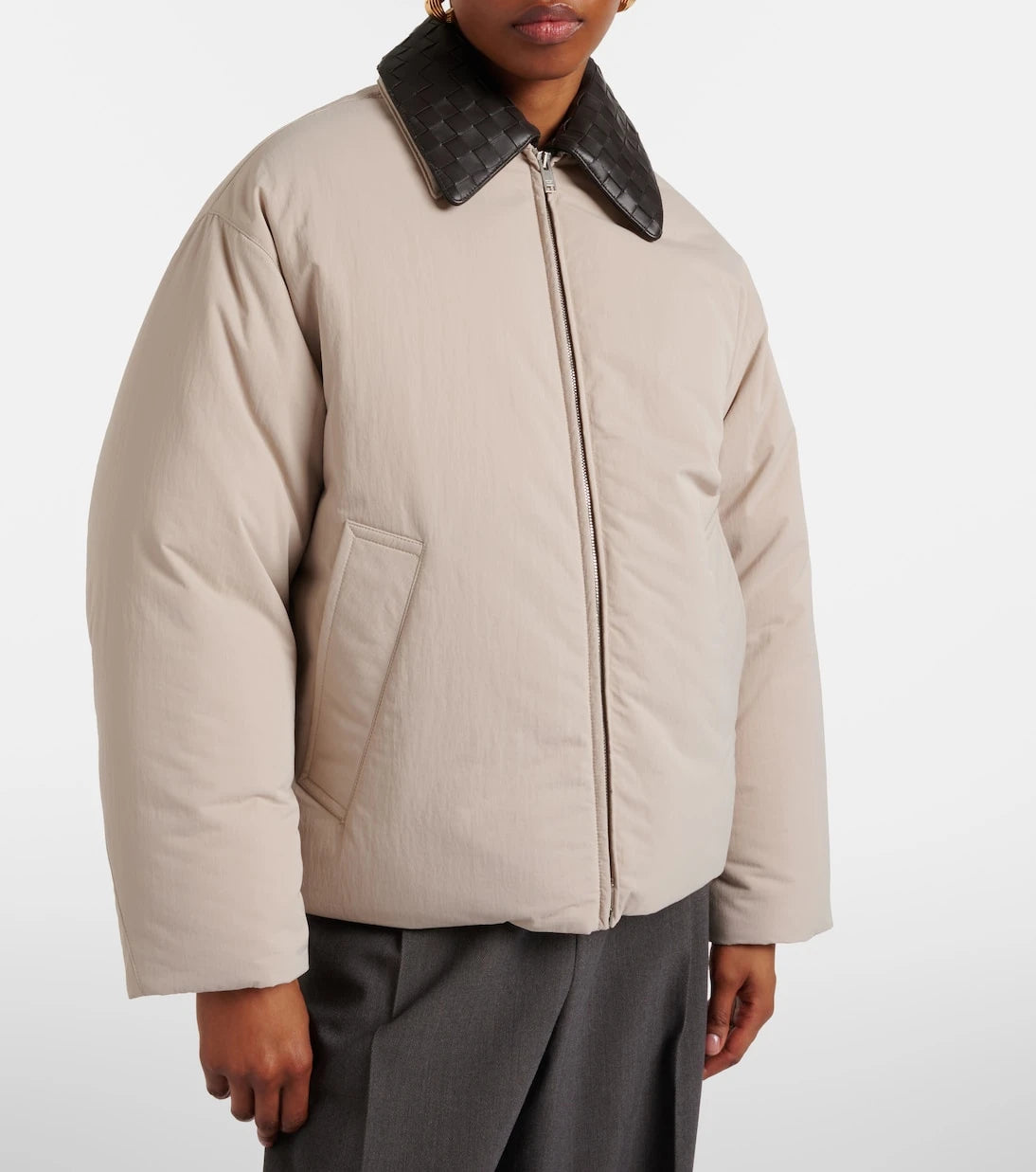 Bottega Veneta - Intrecciato leather-trimmed down jacket