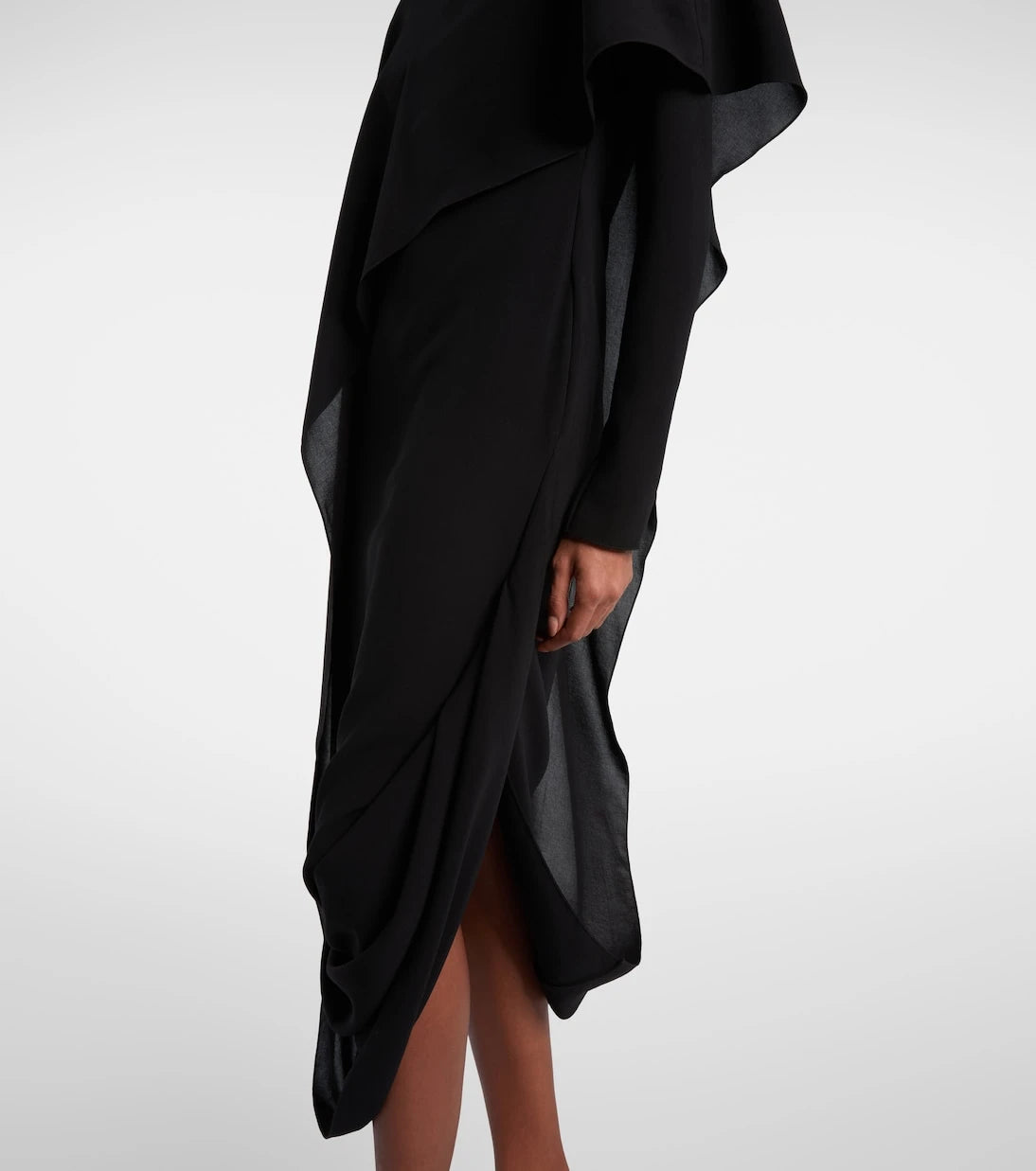 Mugler - فستان ميدي كريب بقصة غير متماثلة ومزين بكاب